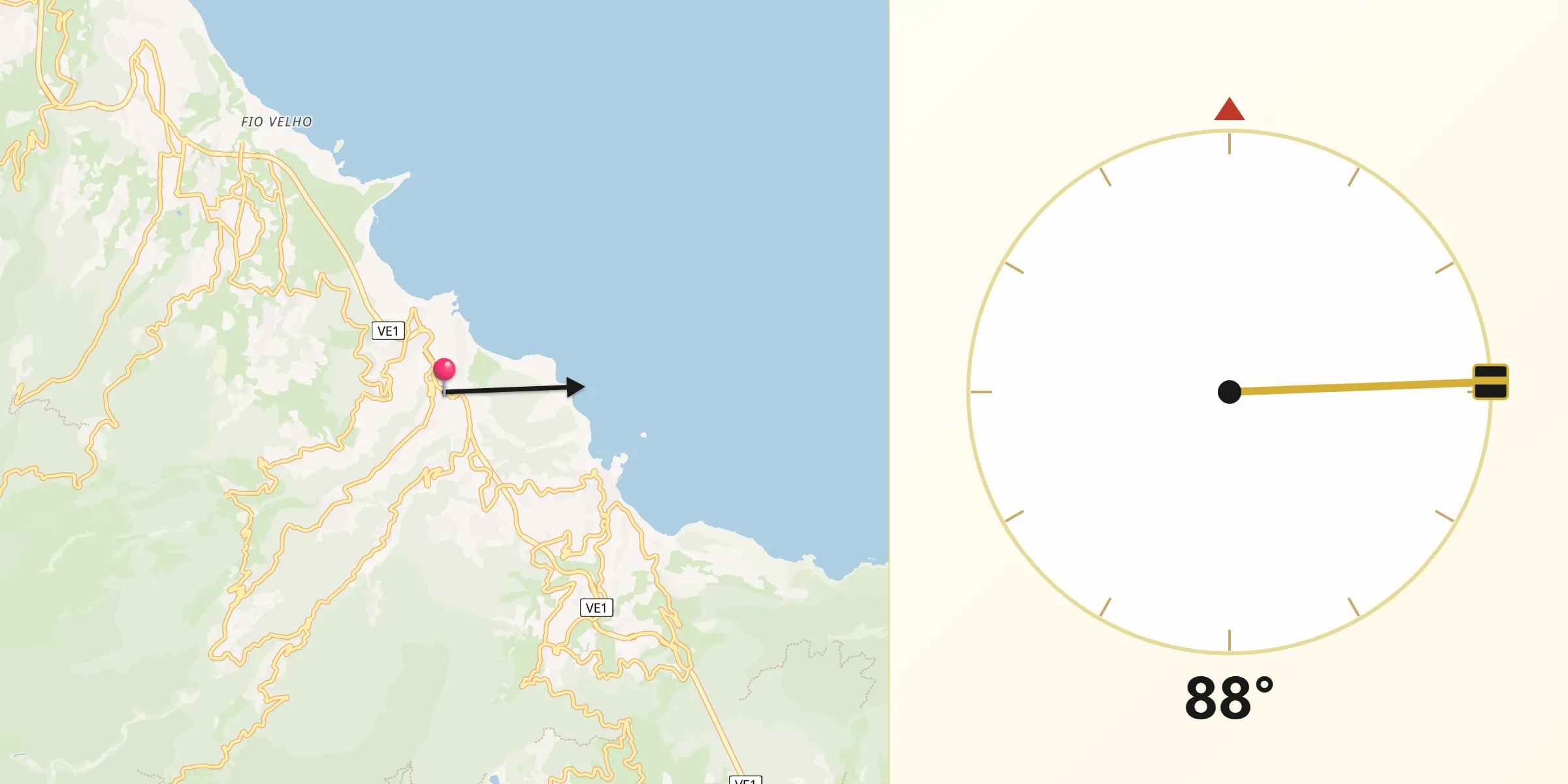 Direção da Qibla a partir de Faial