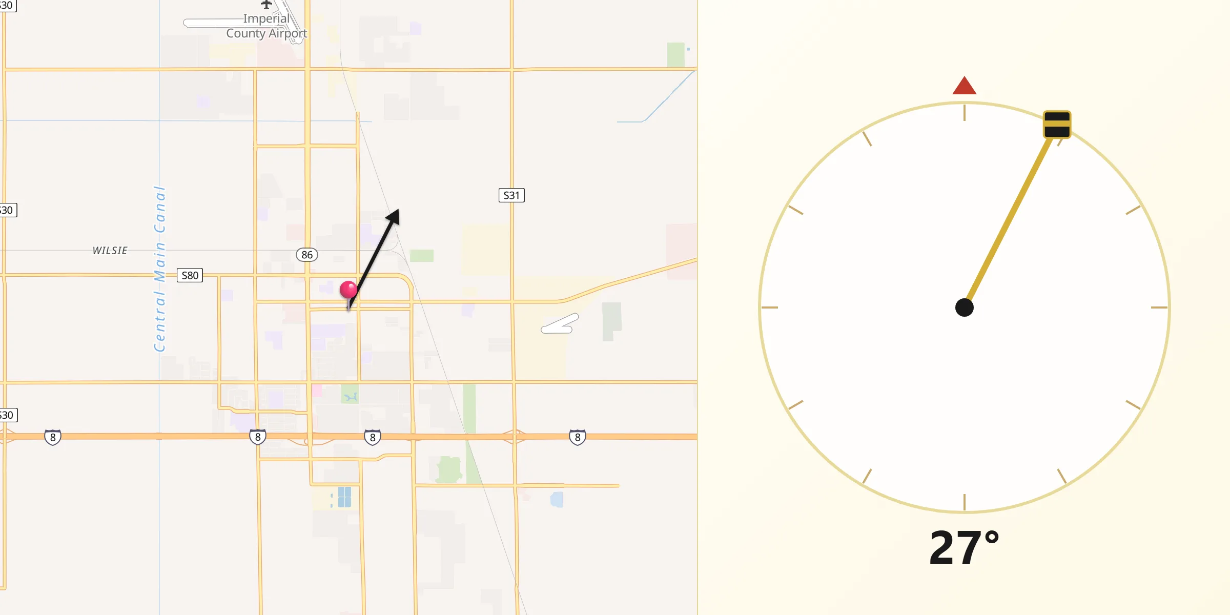 Qibla Direction from El Centro