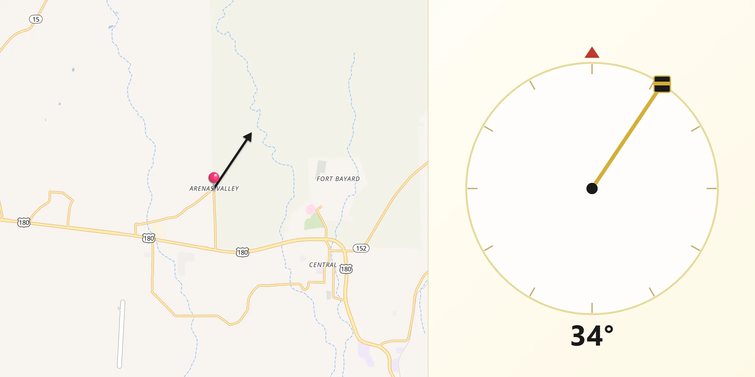 Qibla Direction from Arenas Valley
