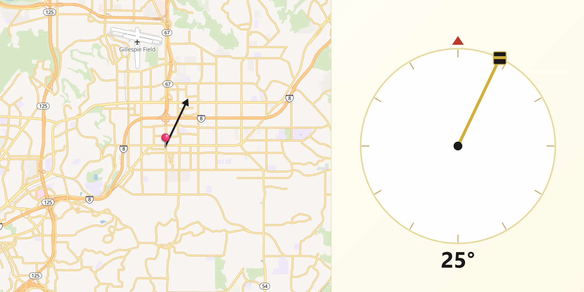Qibla Direction from El Cajon