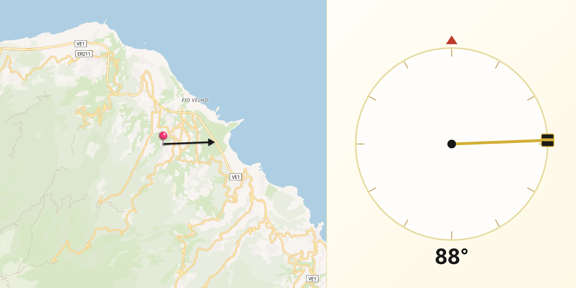 Direção da Qibla a partir de Santana