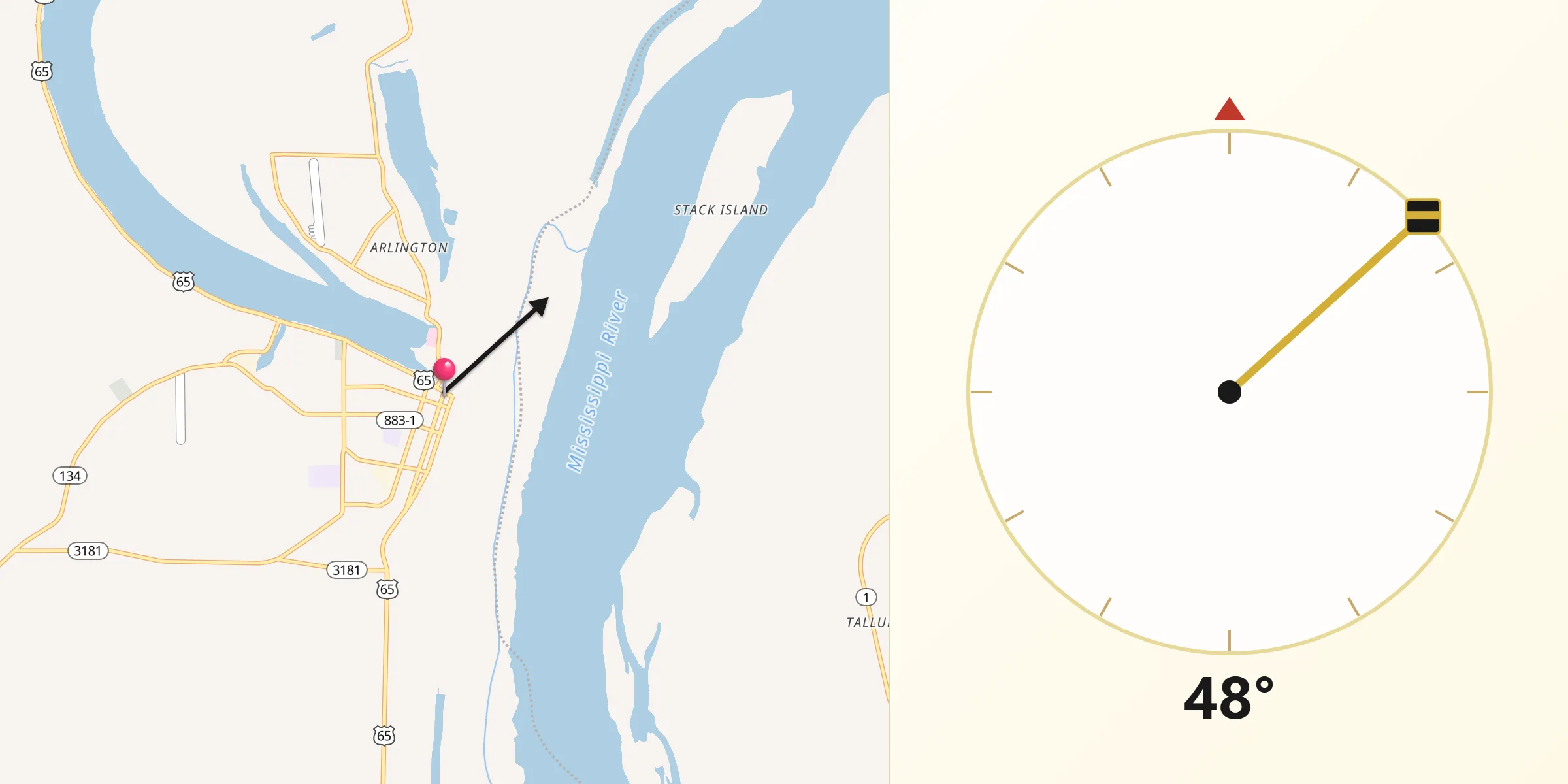 Qibla Direction from Lake Providence