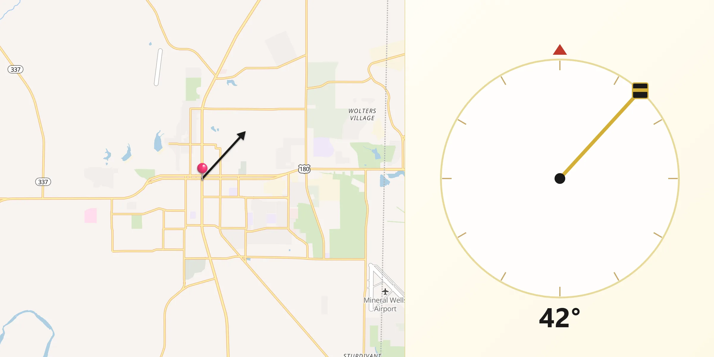 Qibla Direction from Mineral Wells