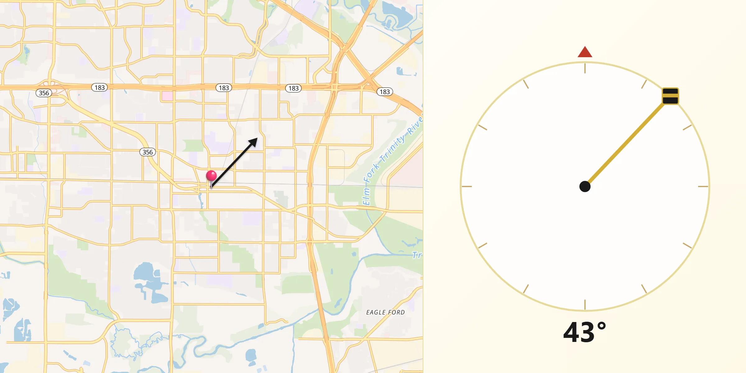 Qibla Direction from Irving