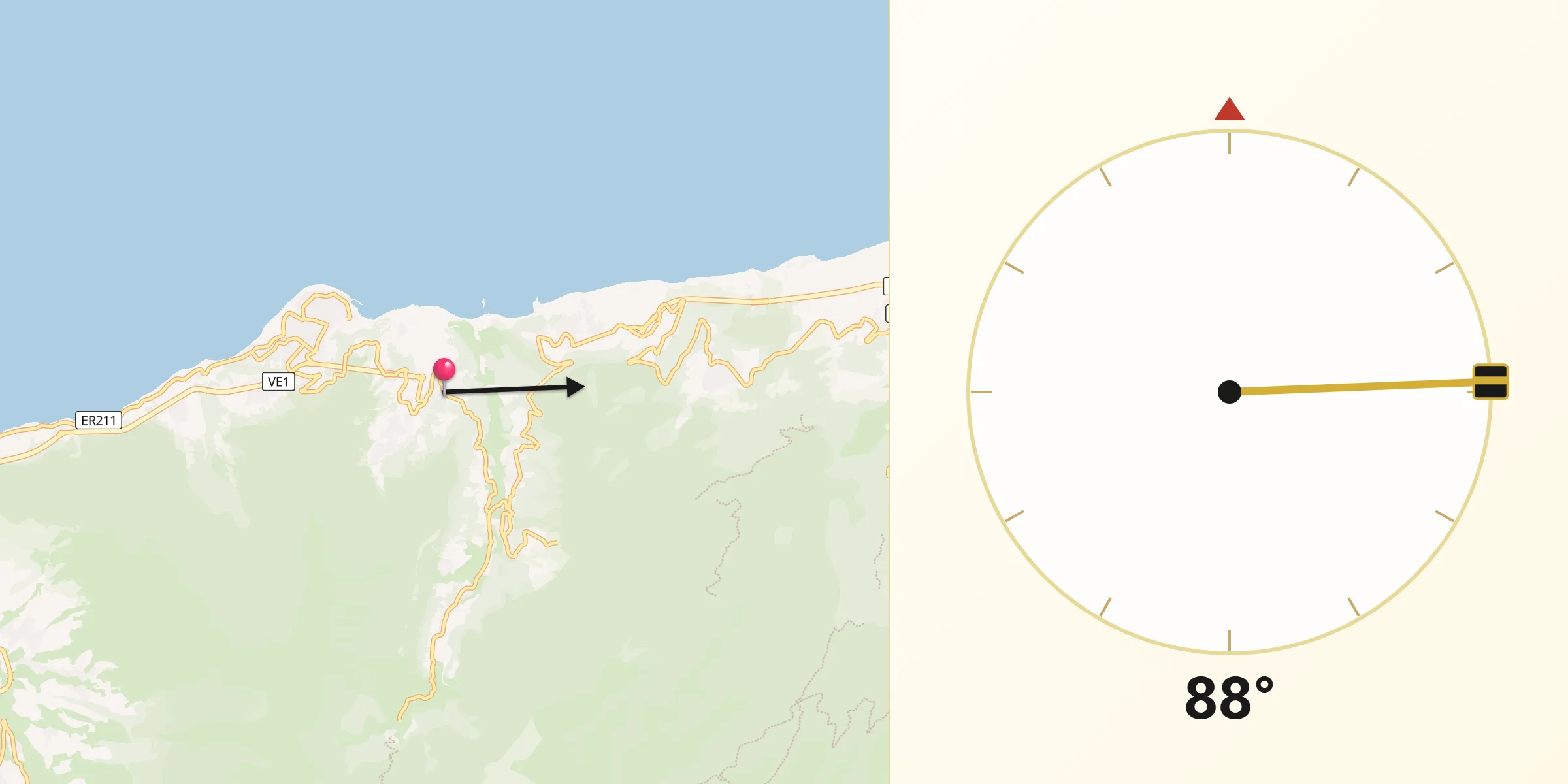 Direção da Qibla a partir de Boaventura