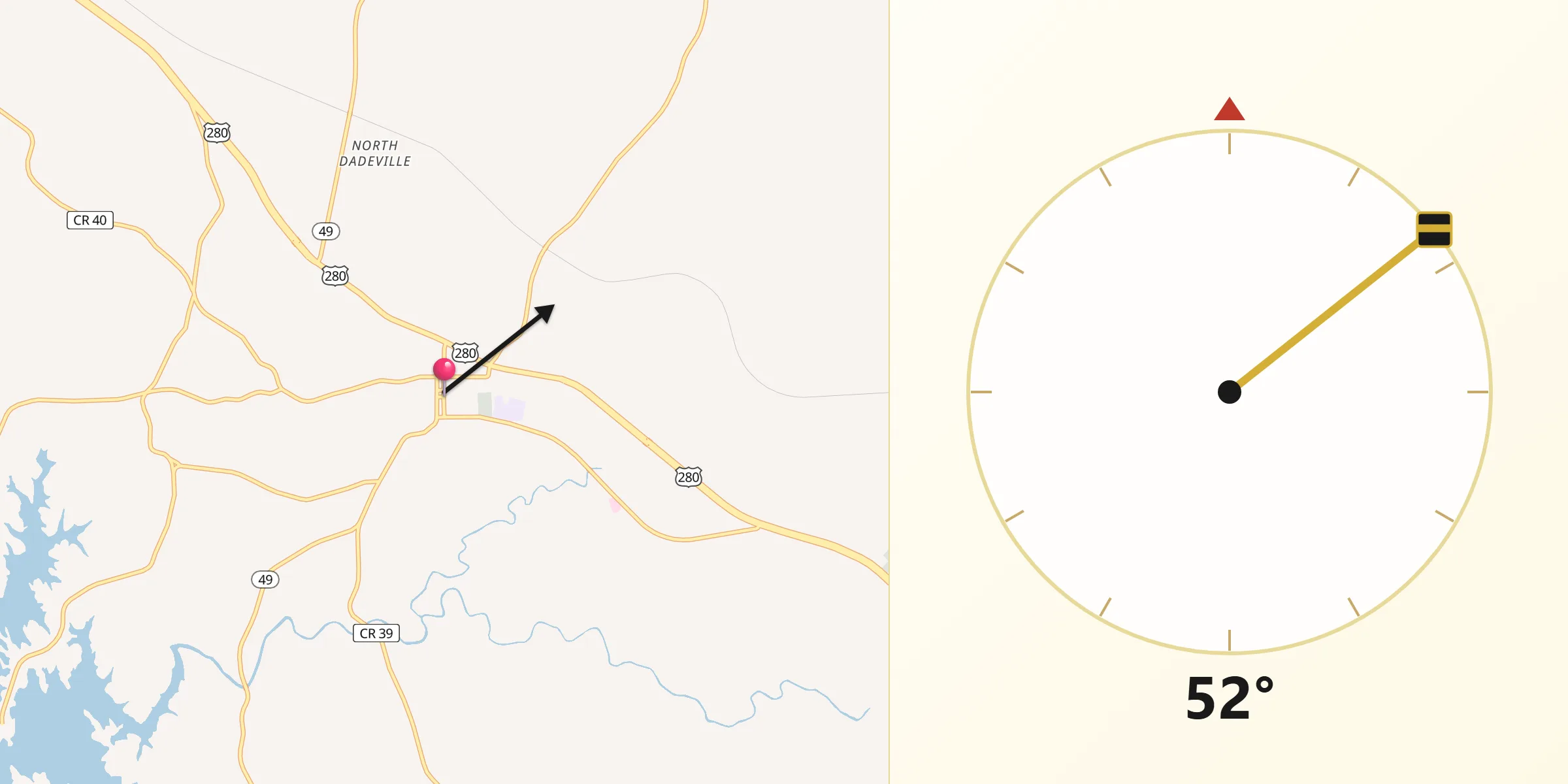 Qibla Direction from Dadeville