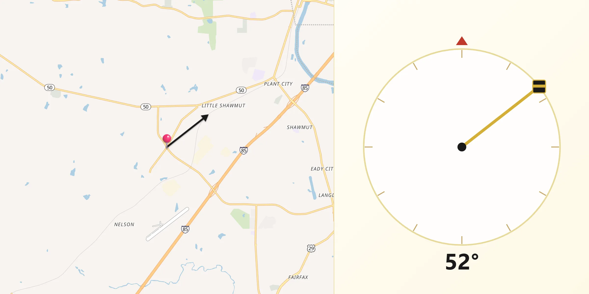 Qibla Direction from Huguley
