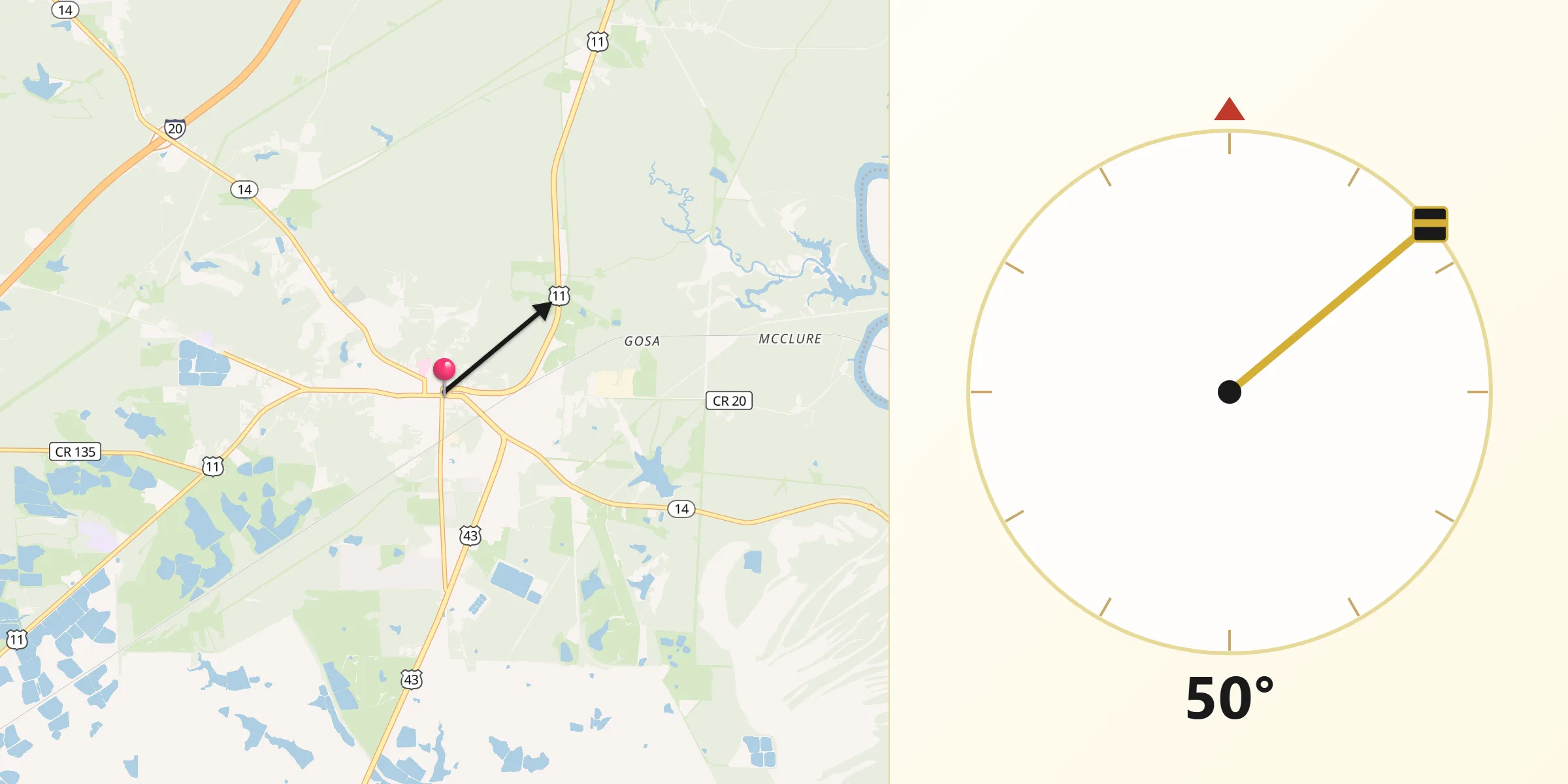 Qibla Direction from Eutaw