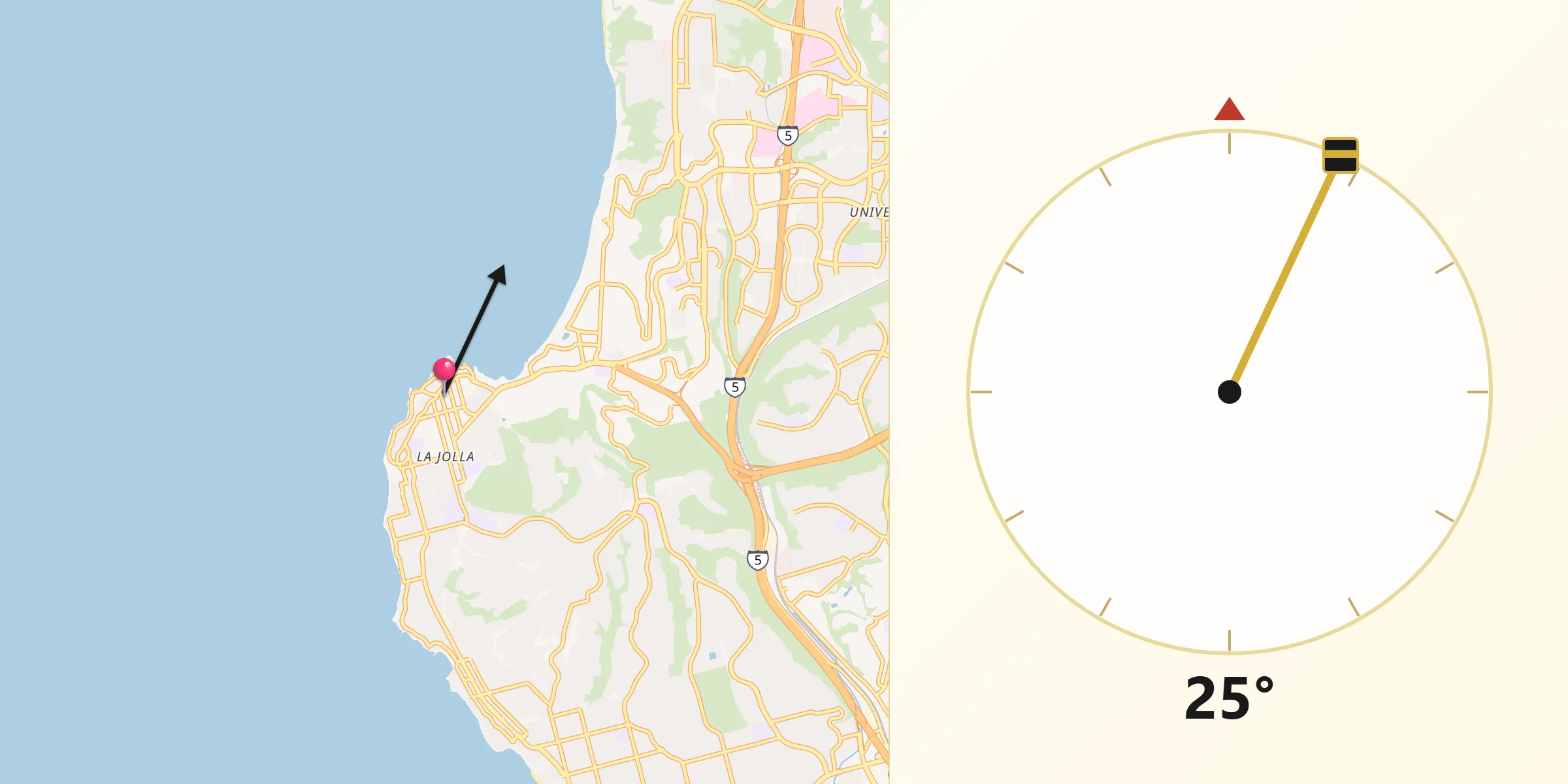 Qibla Direction from La Jolla