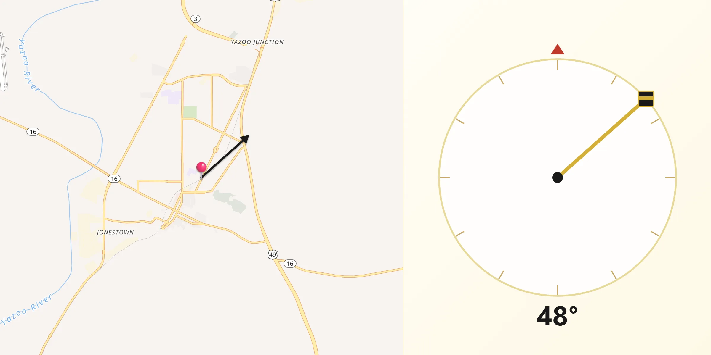 Qibla Direction from Yazoo City