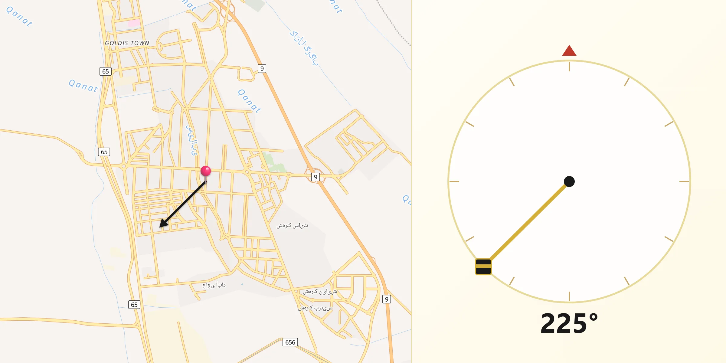 Direction vers la Qibla depuis Shahinshahr