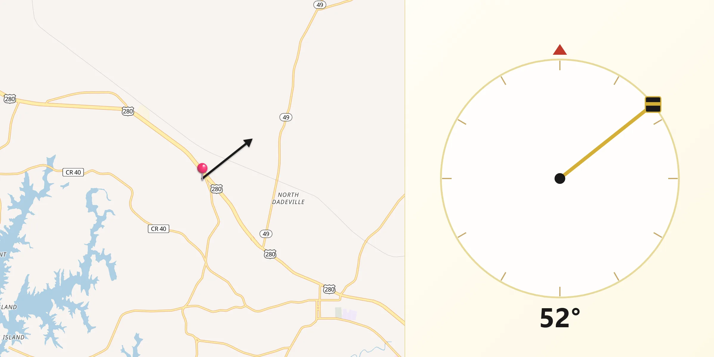 Qibla Direction from Tallapoosa