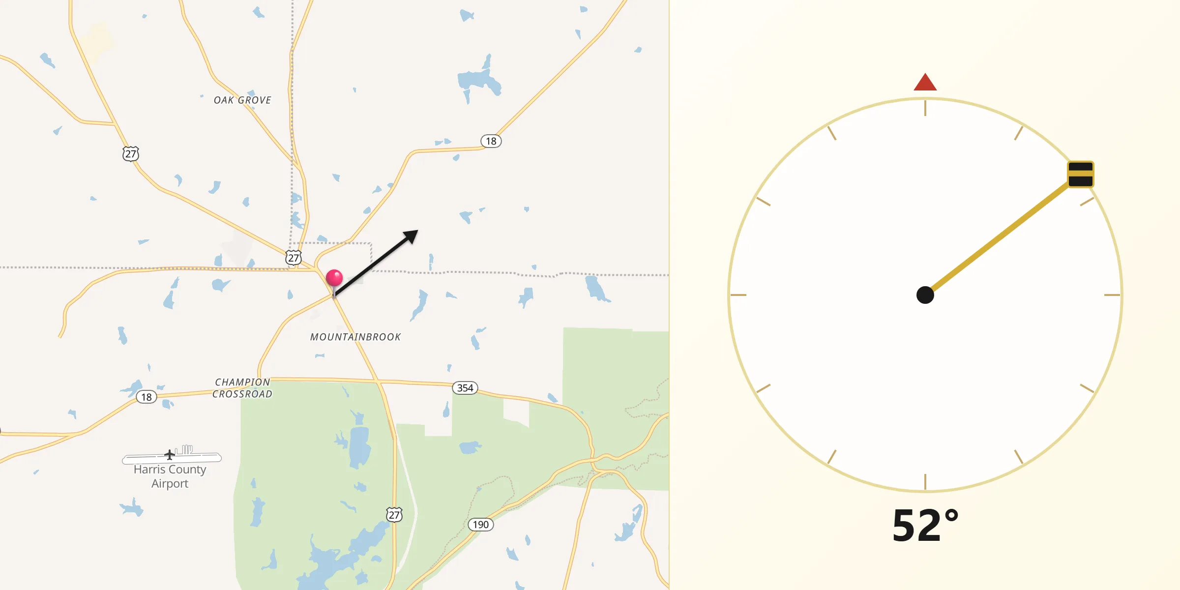 Qibla Direction from Pine Mountain