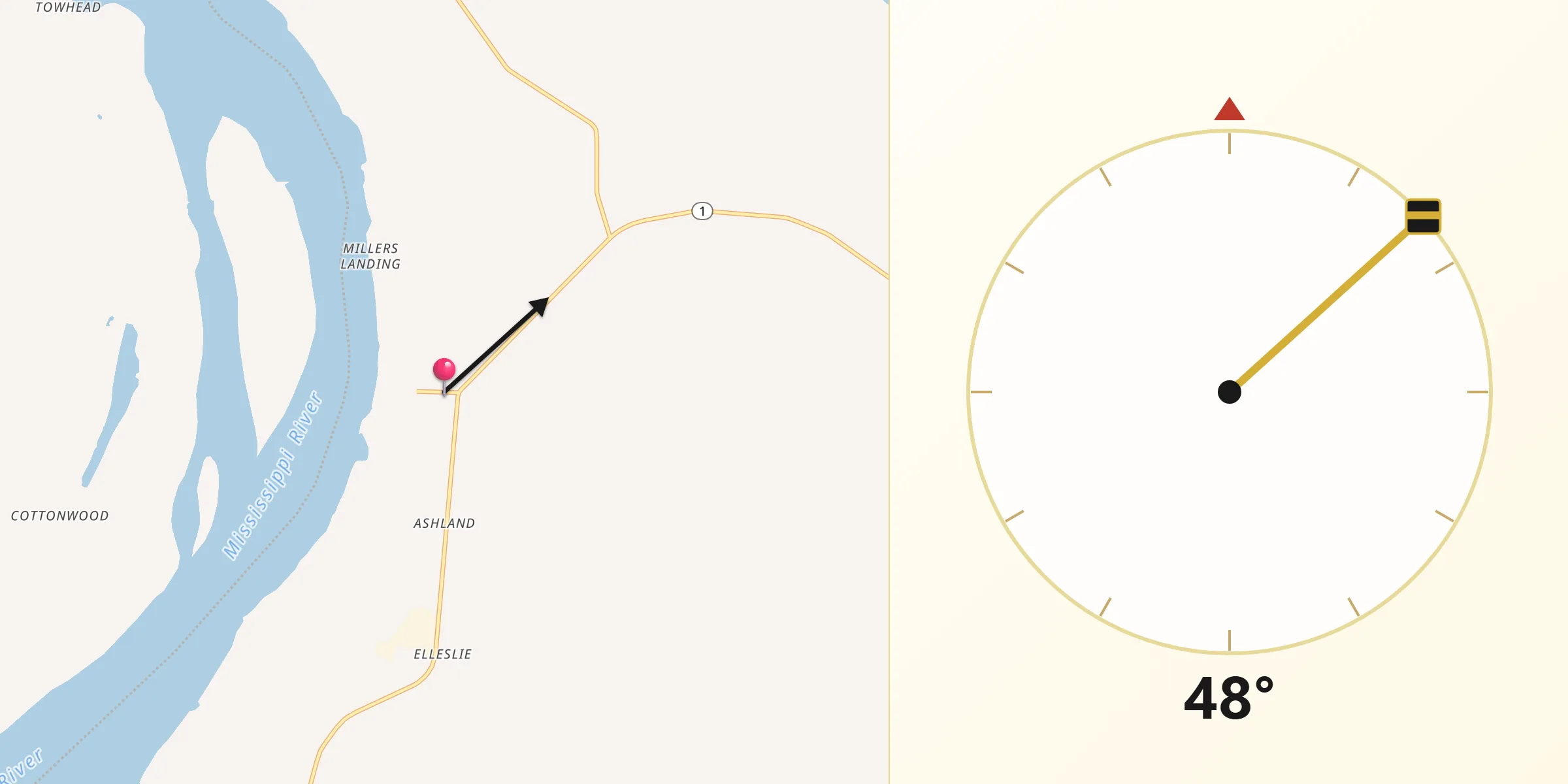 Qibla Direction from Mayersville