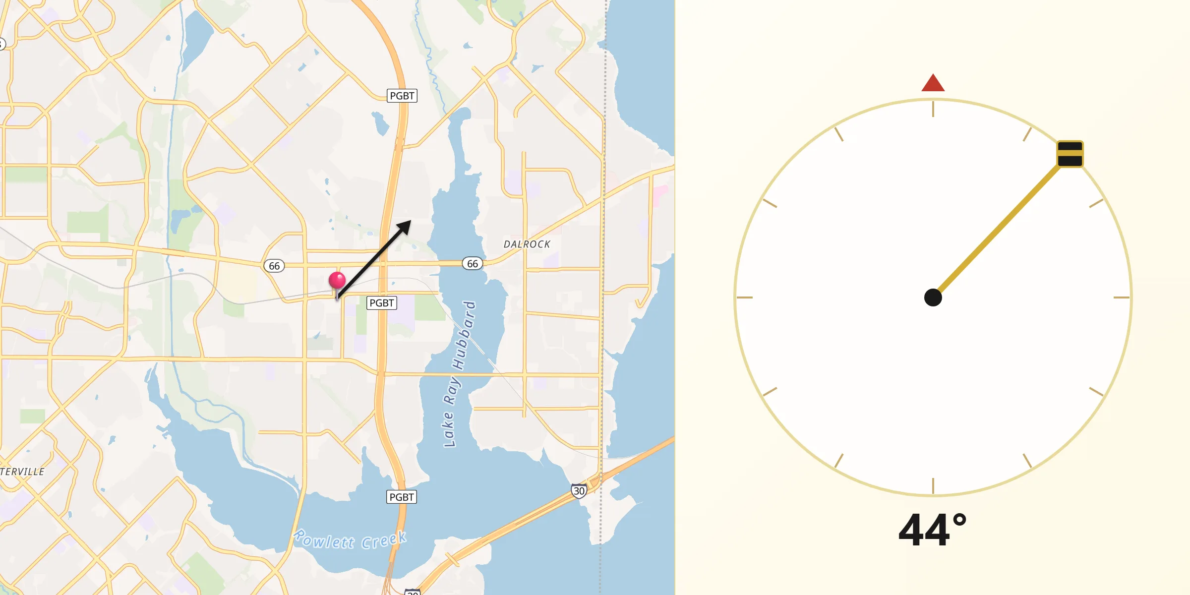 Qibla Direction from Rowlett