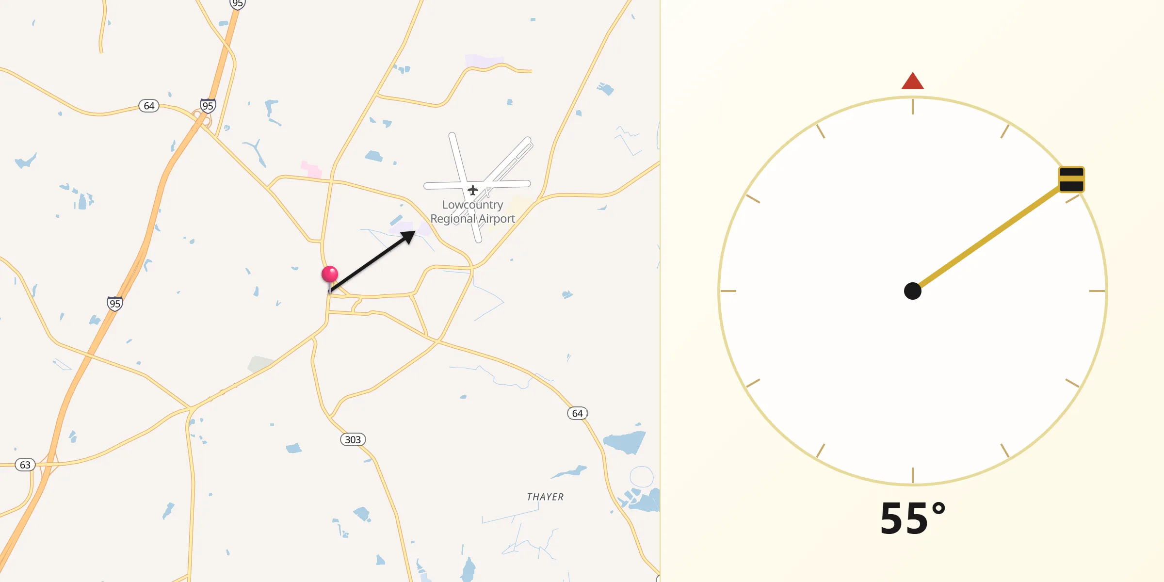 Qibla Direction from Walterboro