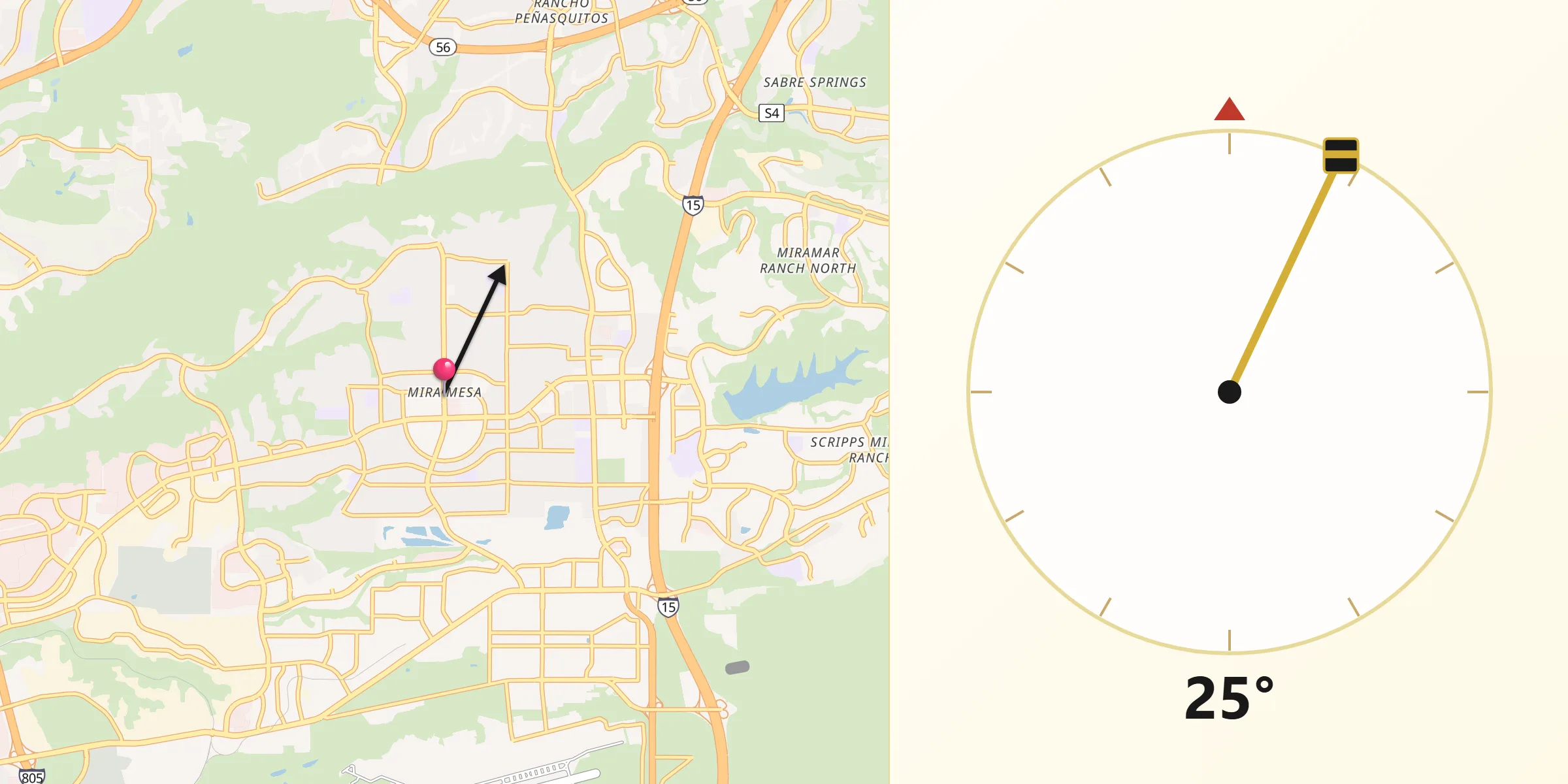 Qibla Direction from Mira Mesa