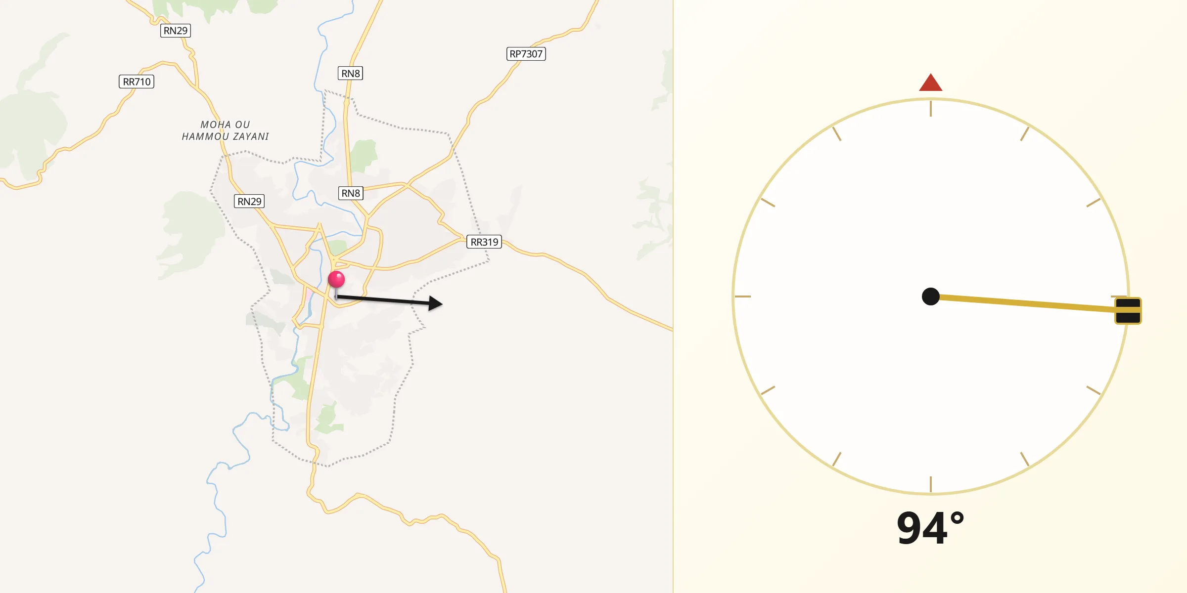 Dirección de la Qibla desde Jenifra