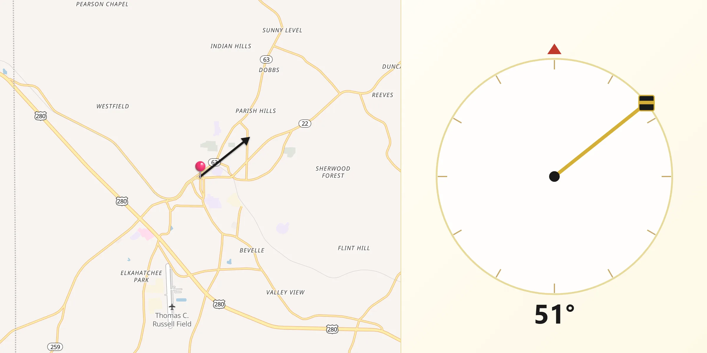 Qibla Direction from Alexander City