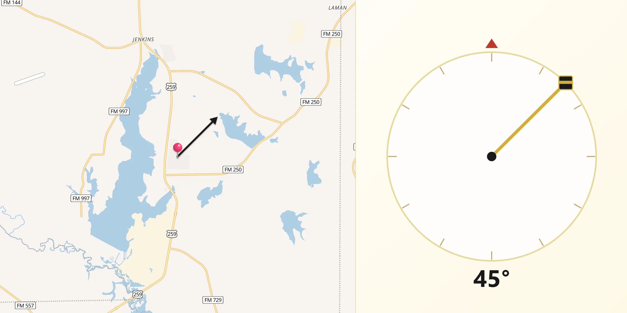 Qibla Direction from Lone Star