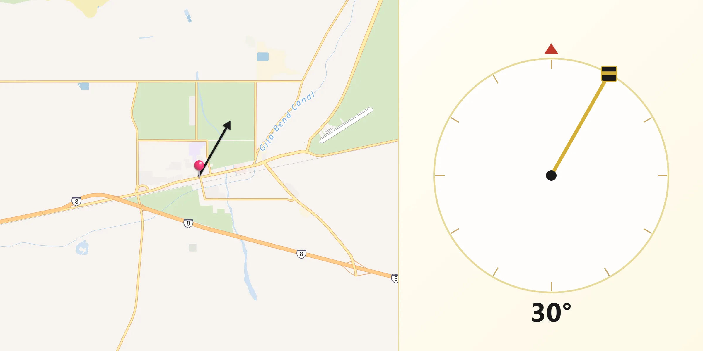 Qibla Direction from Gila Bend