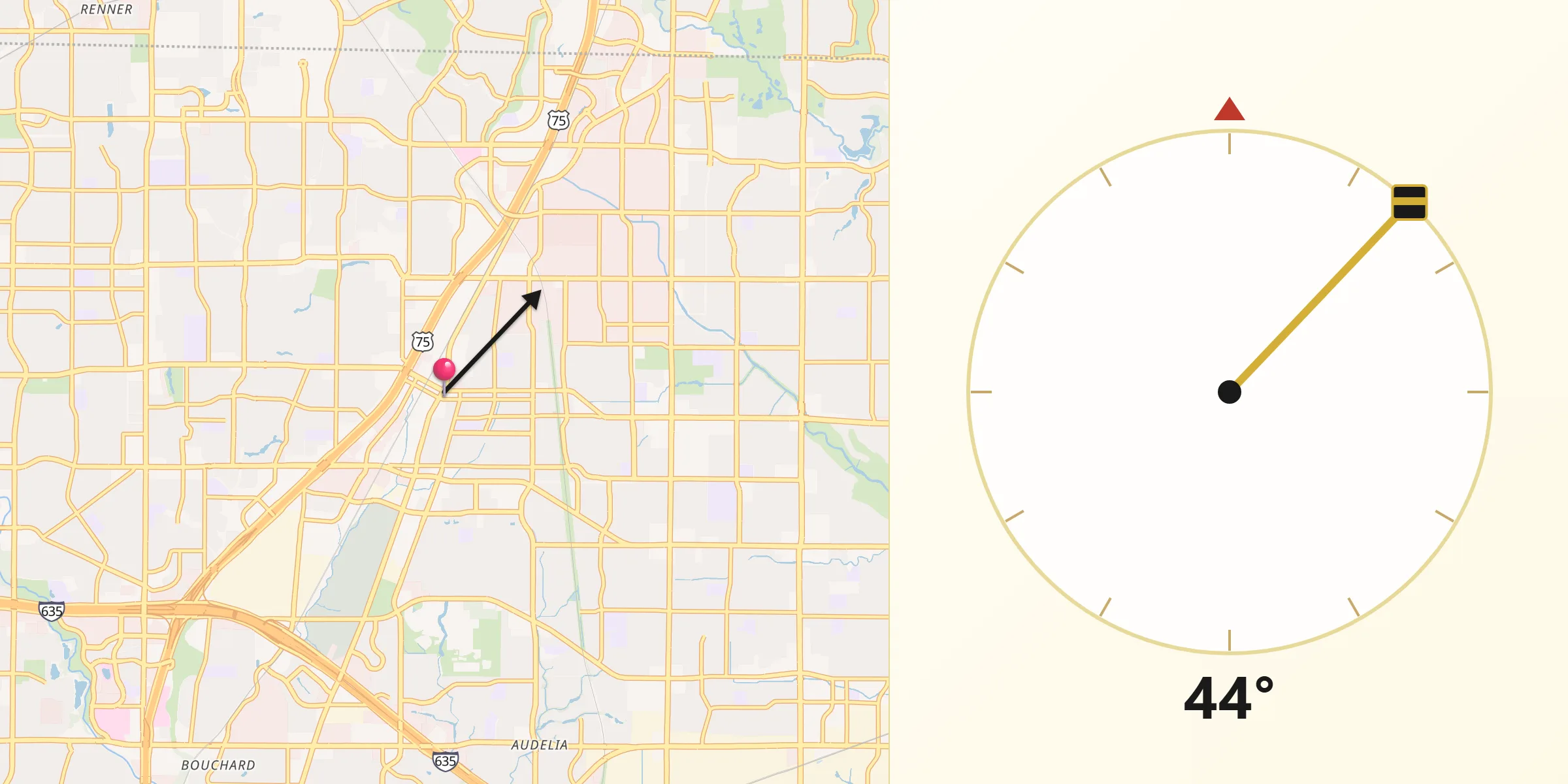 Dirección de la Qibla desde Richardson