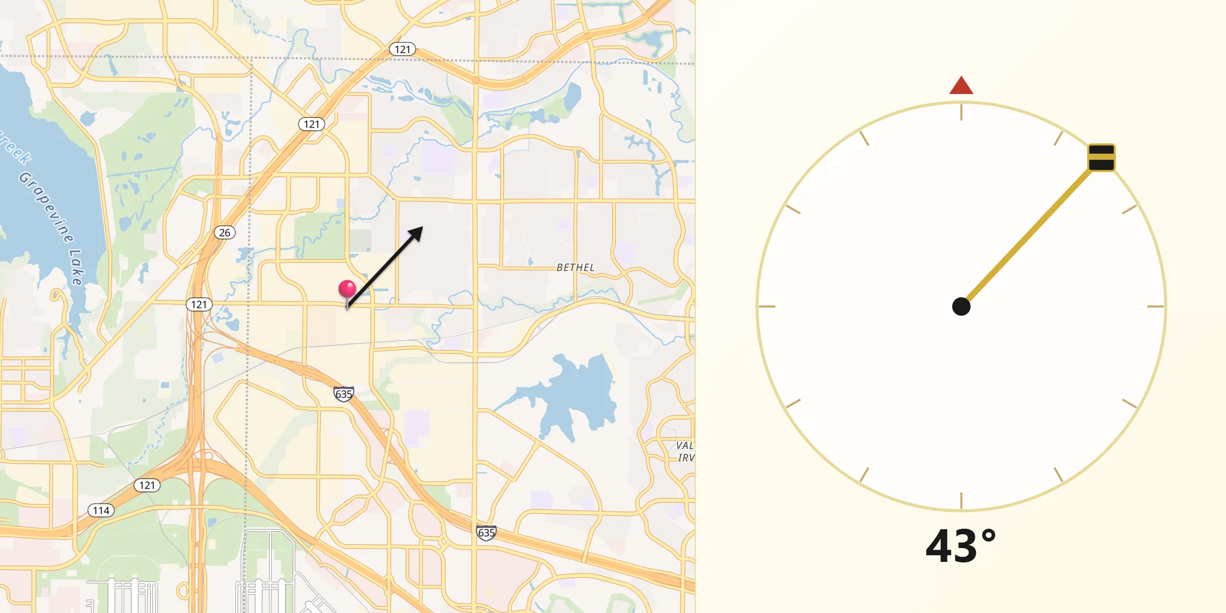 Qibla Direction from Coppell