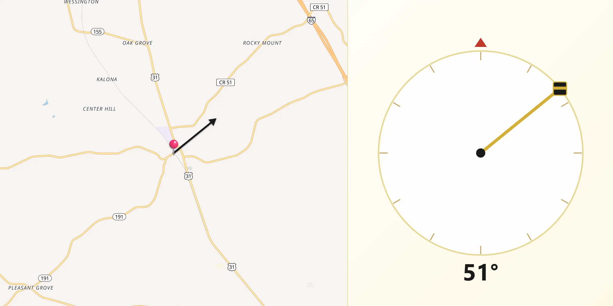 Qibla Direction from Jemison