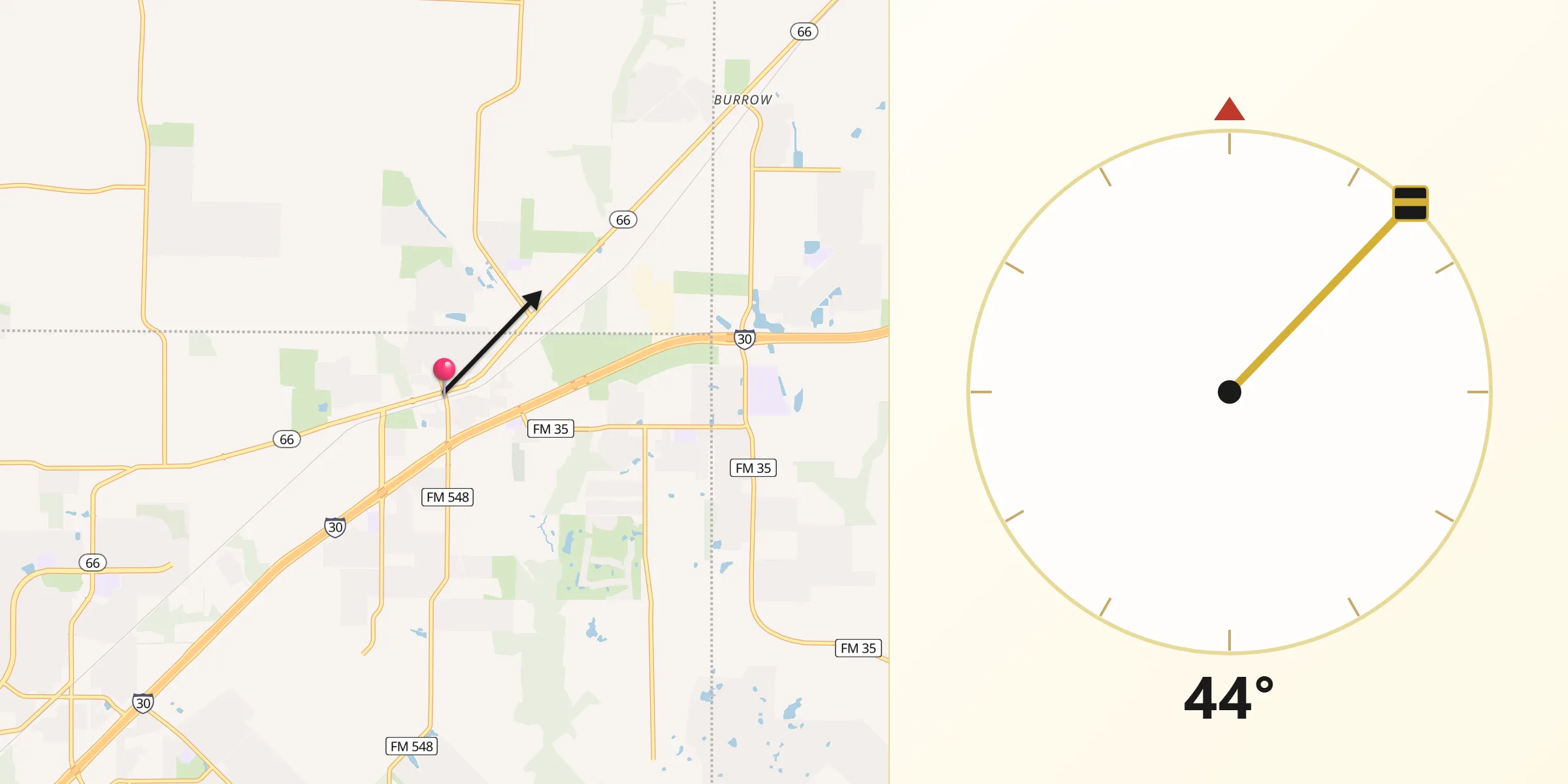 Qibla Direction from Royse City