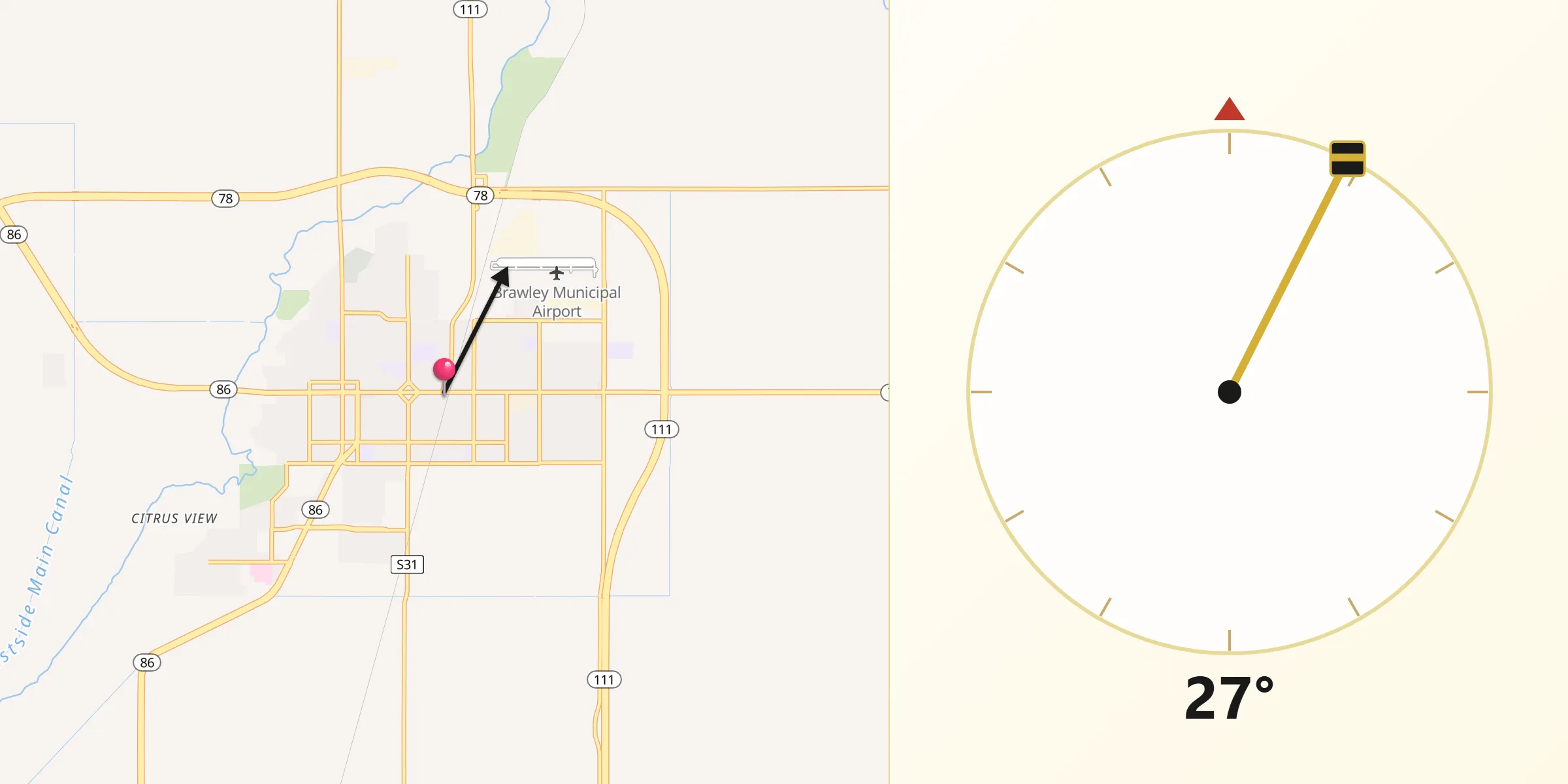 Qibla Direction from Brawley