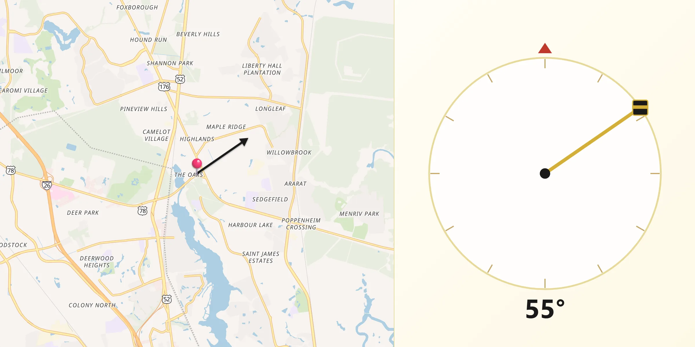 Qibla Direction from Goose Creek