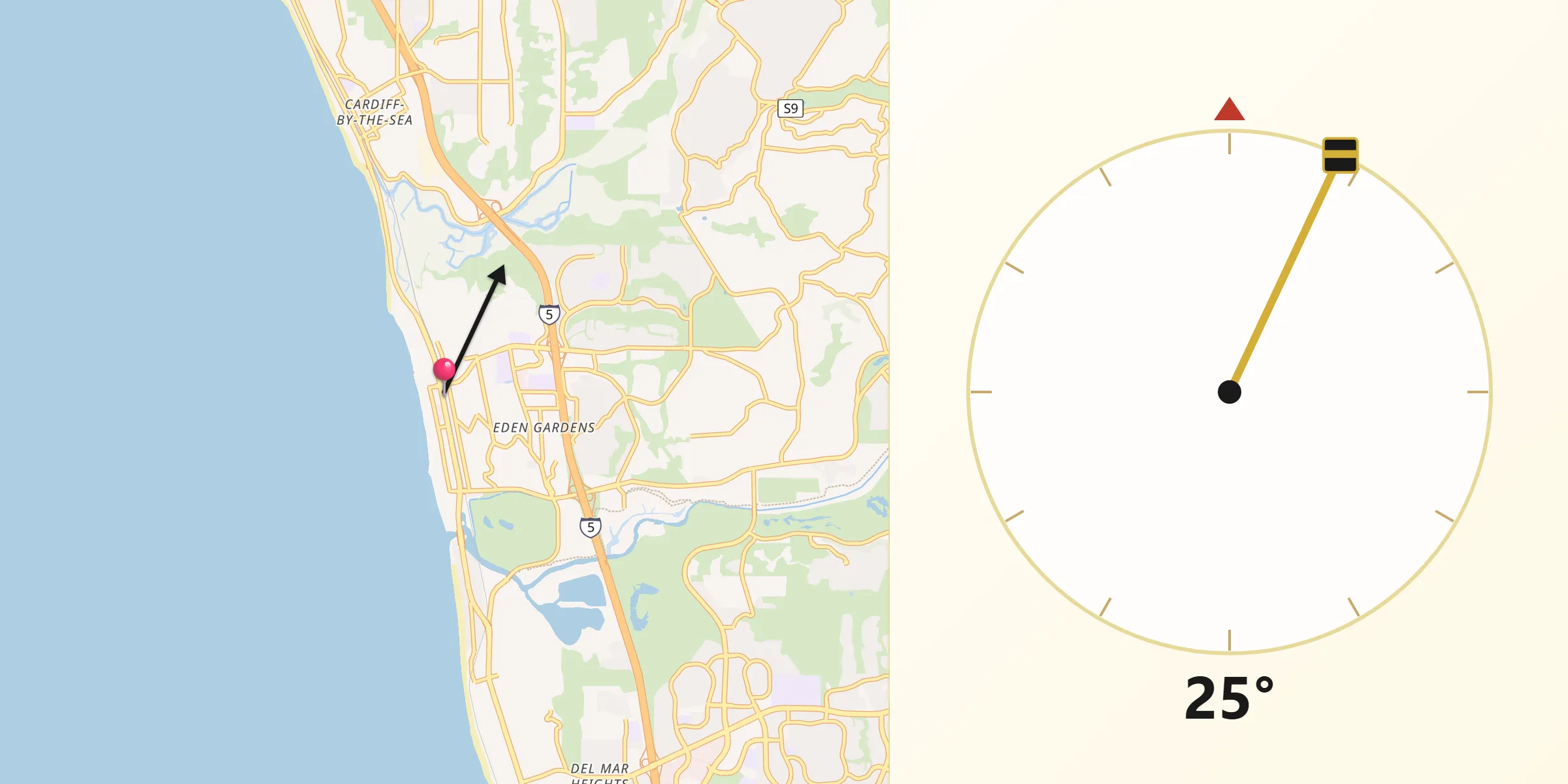 Qibla Direction from Solana Beach