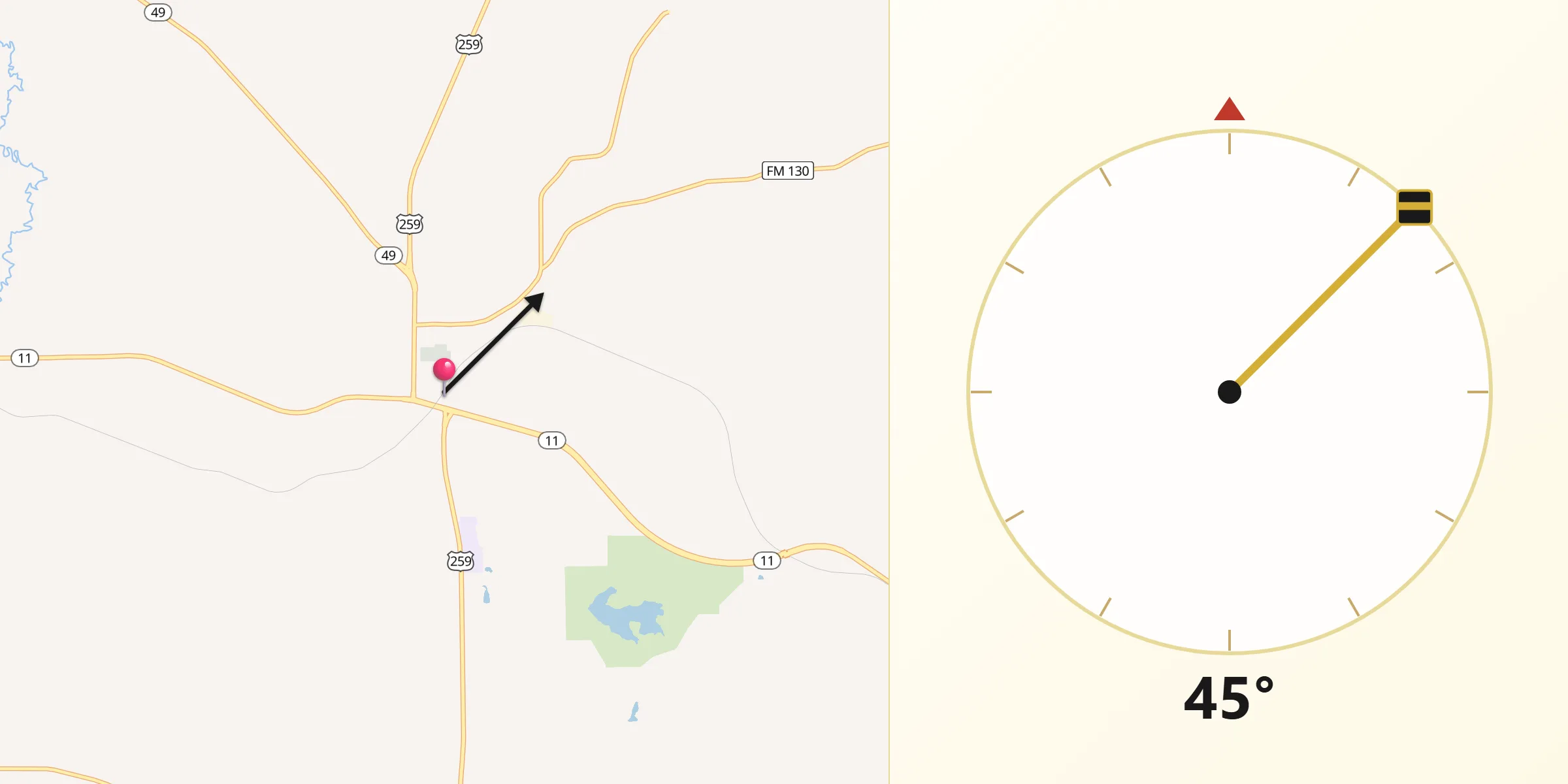 Qibla Direction from Daingerfield