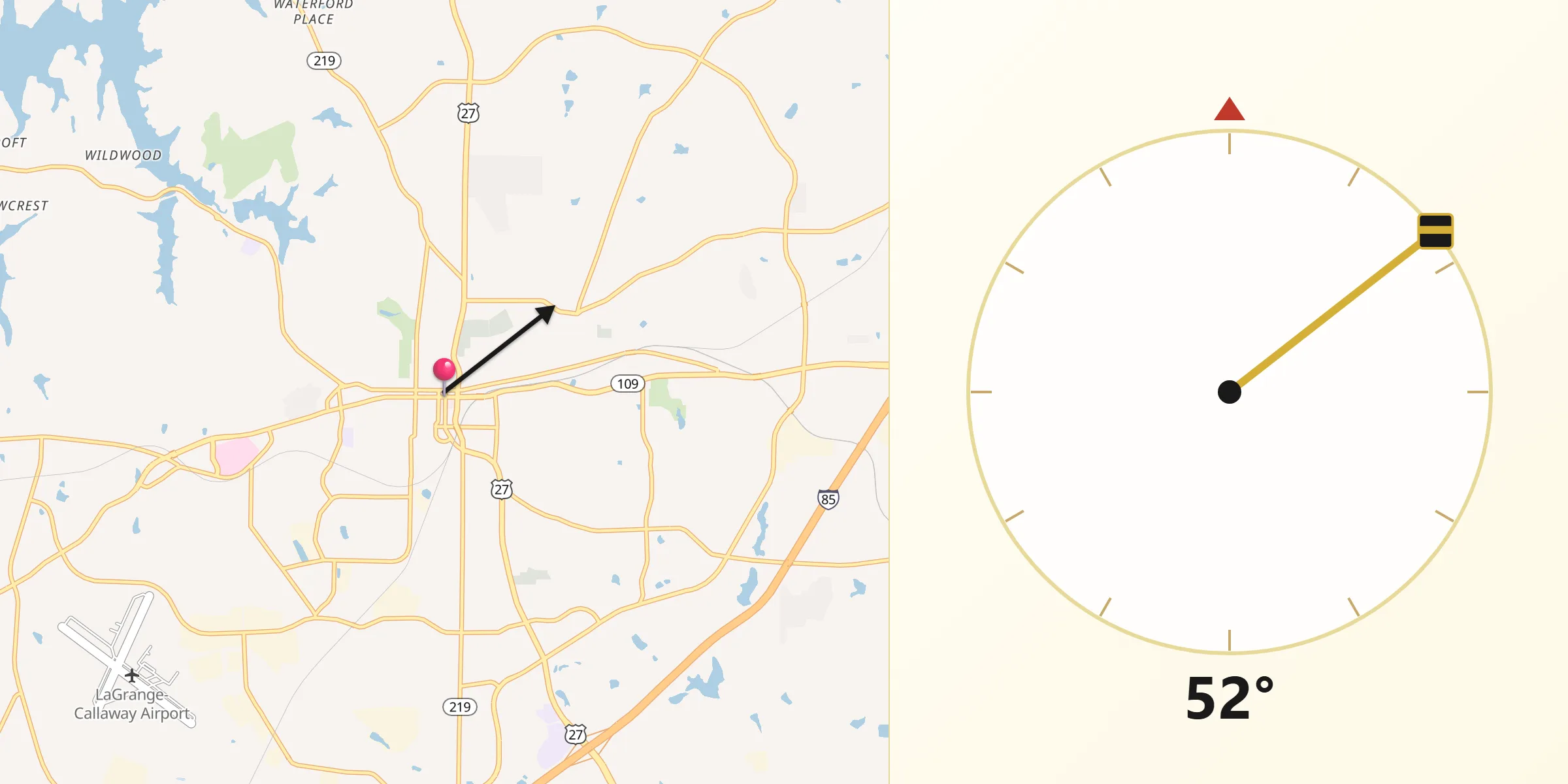Qibla Direction from La Grange
