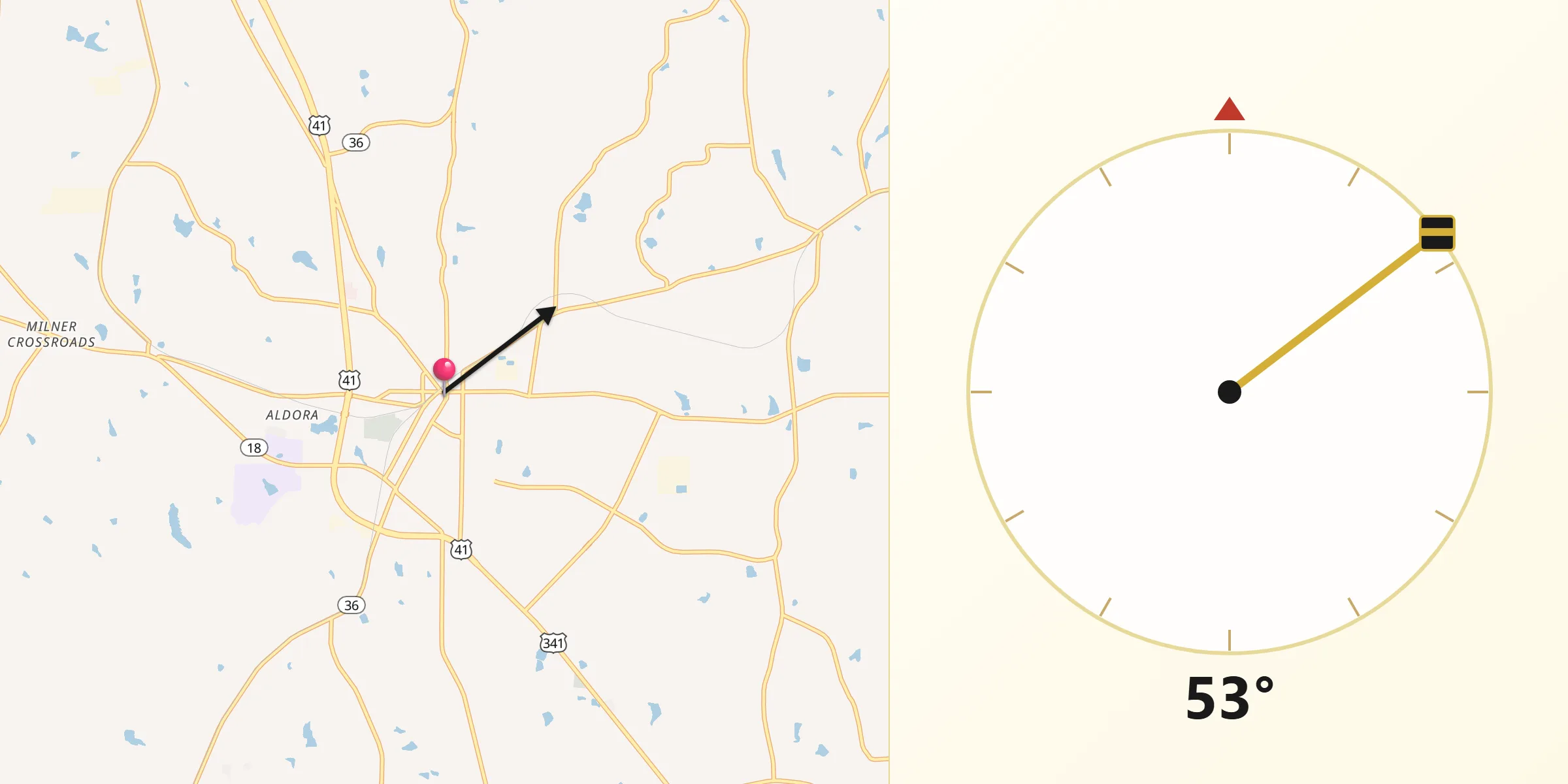 Qibla Direction from Barnesville