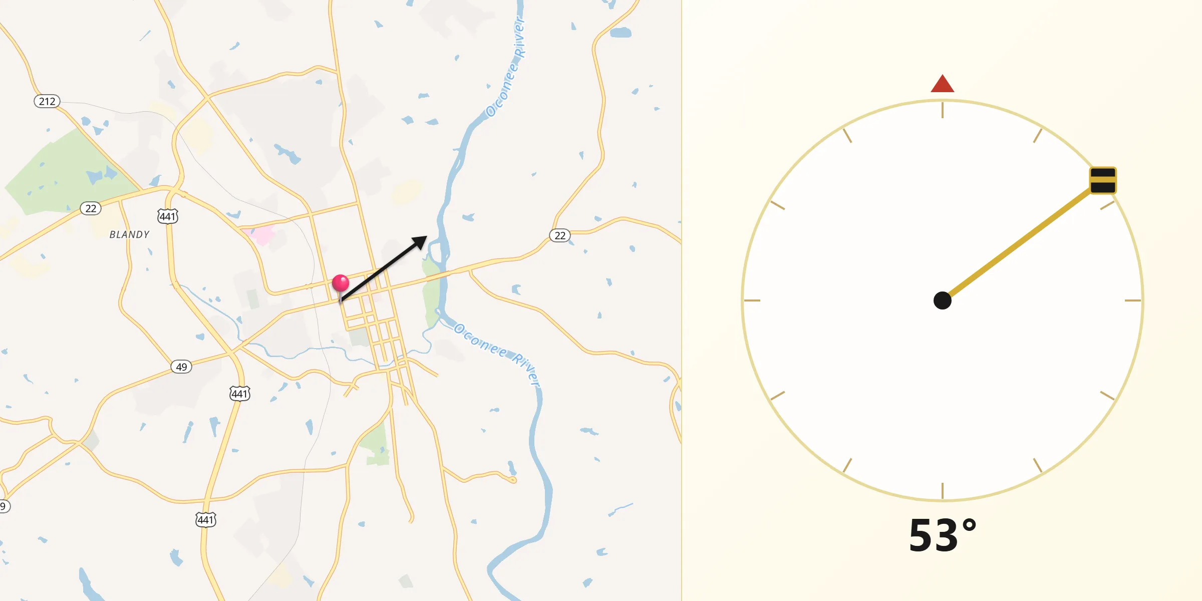 Qibla Direction from Milledgeville