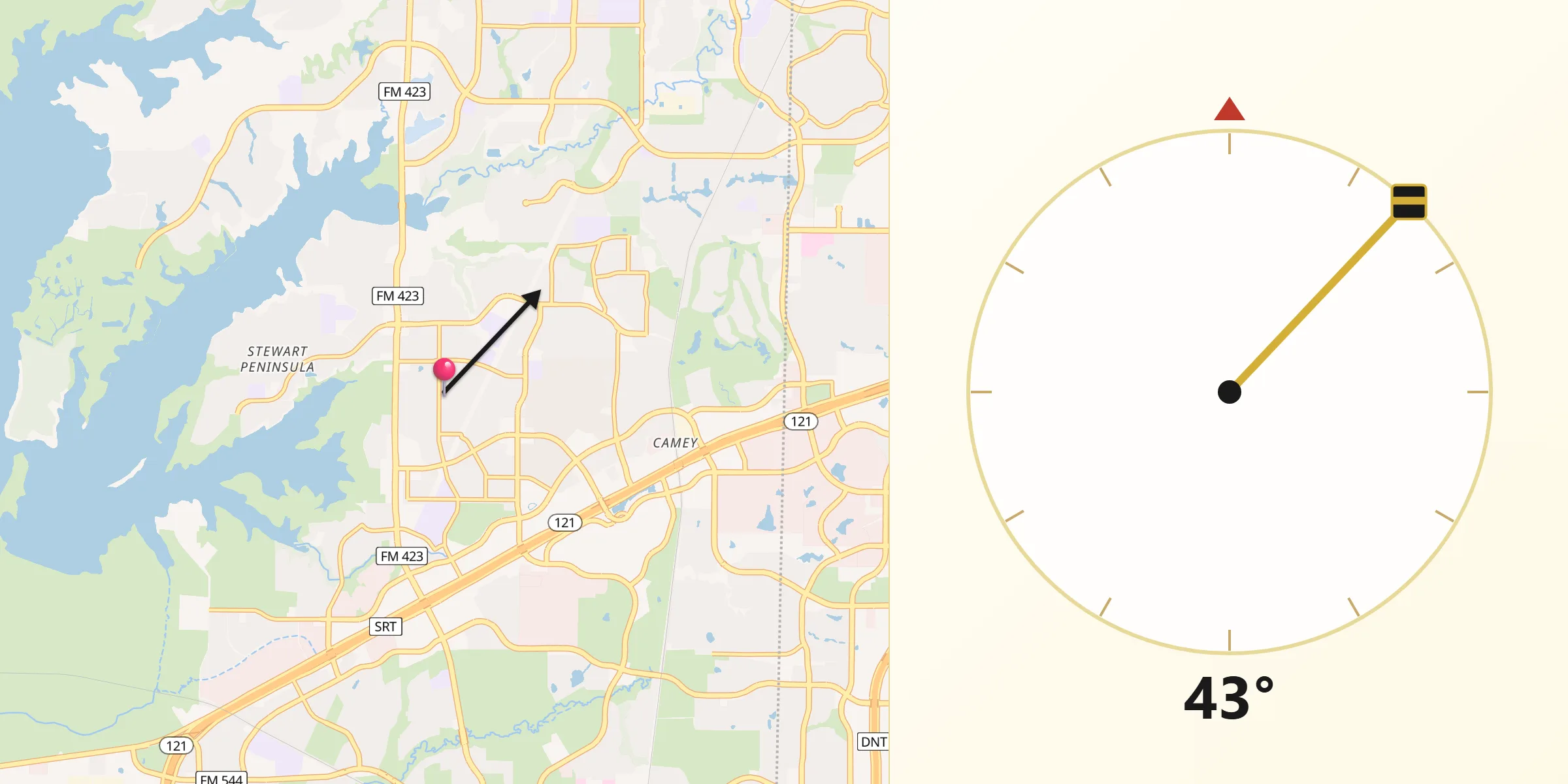 Qibla Direction from The Colony