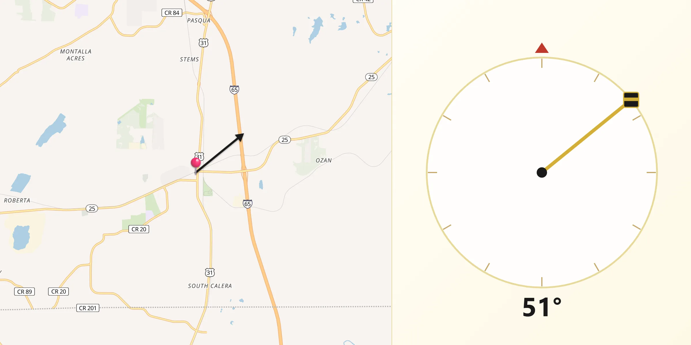 Qibla Direction from Calera