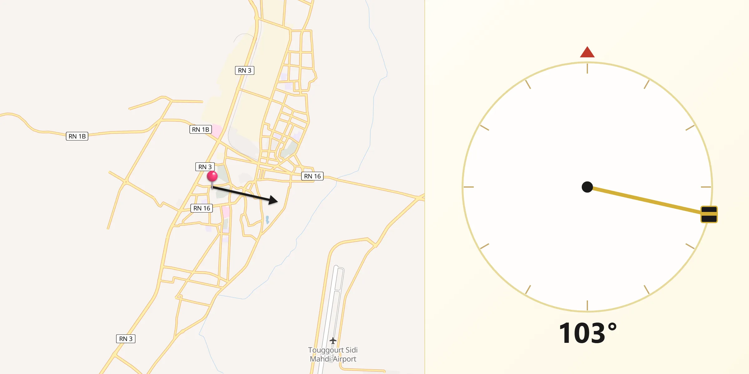 Direction vers la Qibla depuis Touggourt