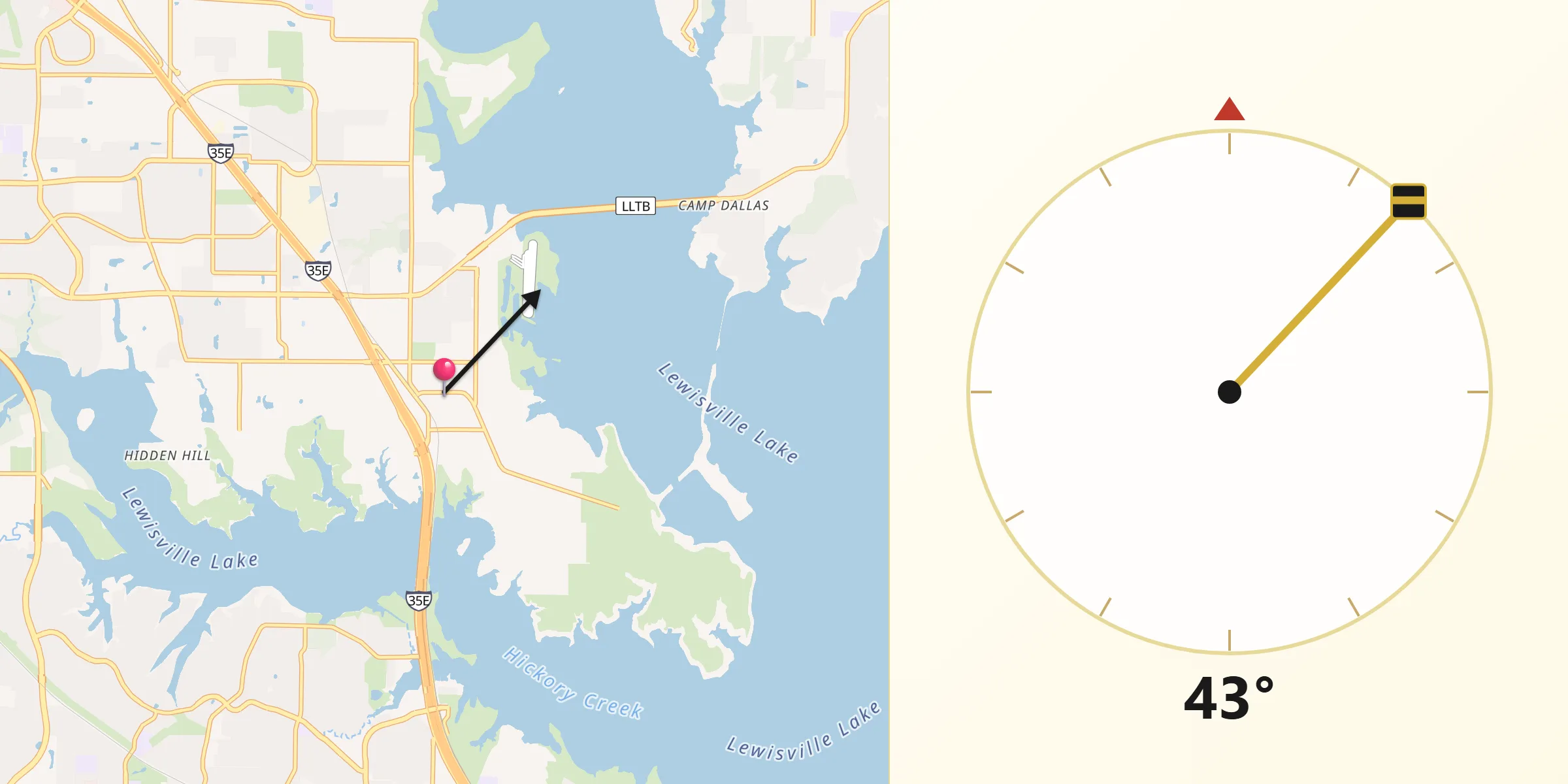 Qibla Direction from Lake Dallas