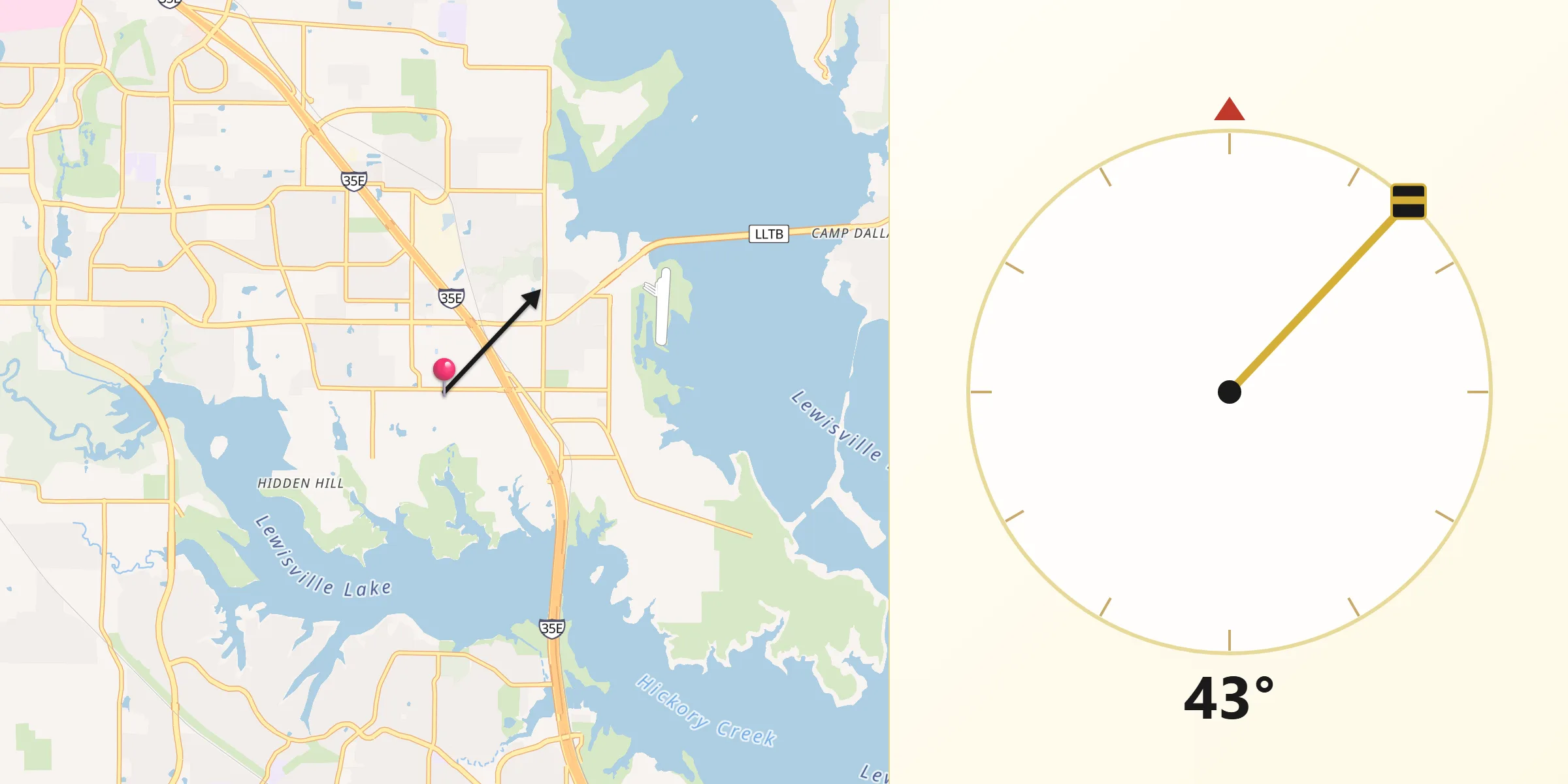 Qibla Direction from Hickory Creek
