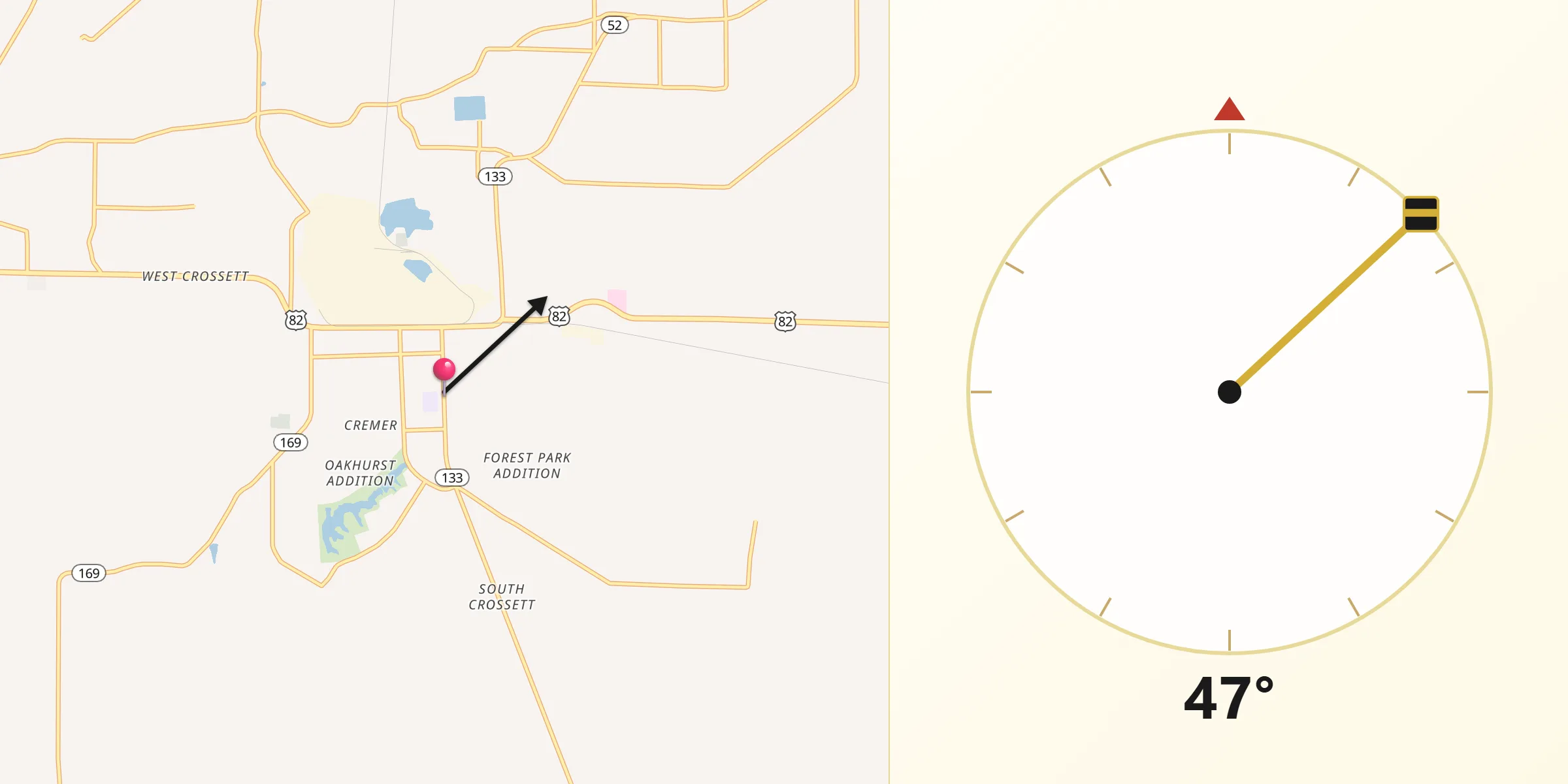 Qibla Direction from Crossett