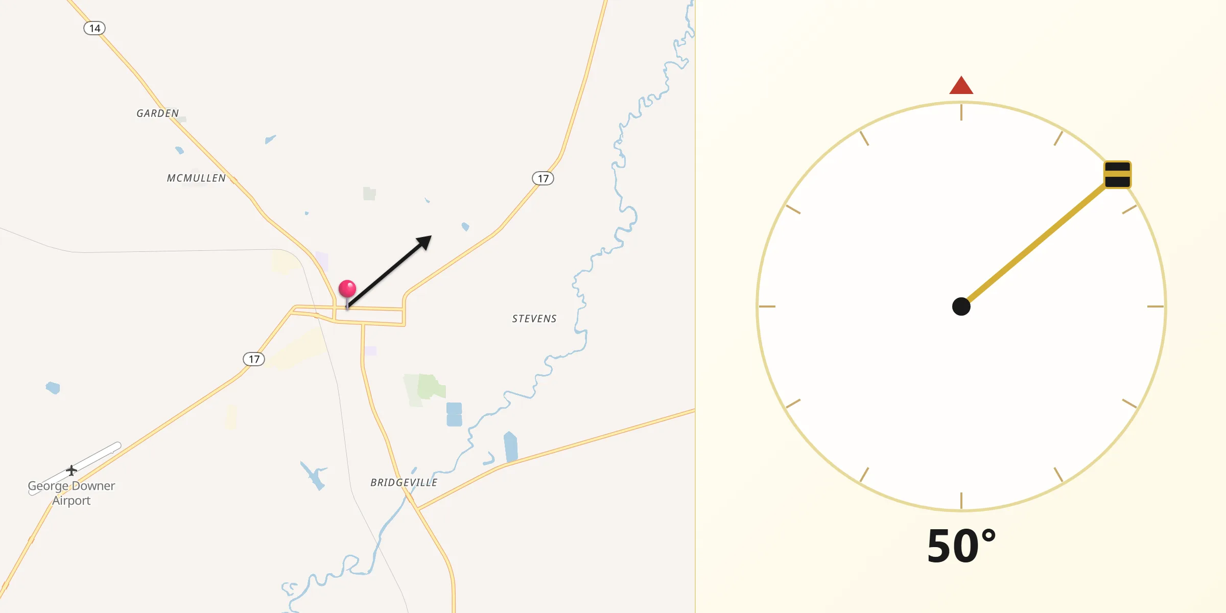 Qibla Direction from Aliceville