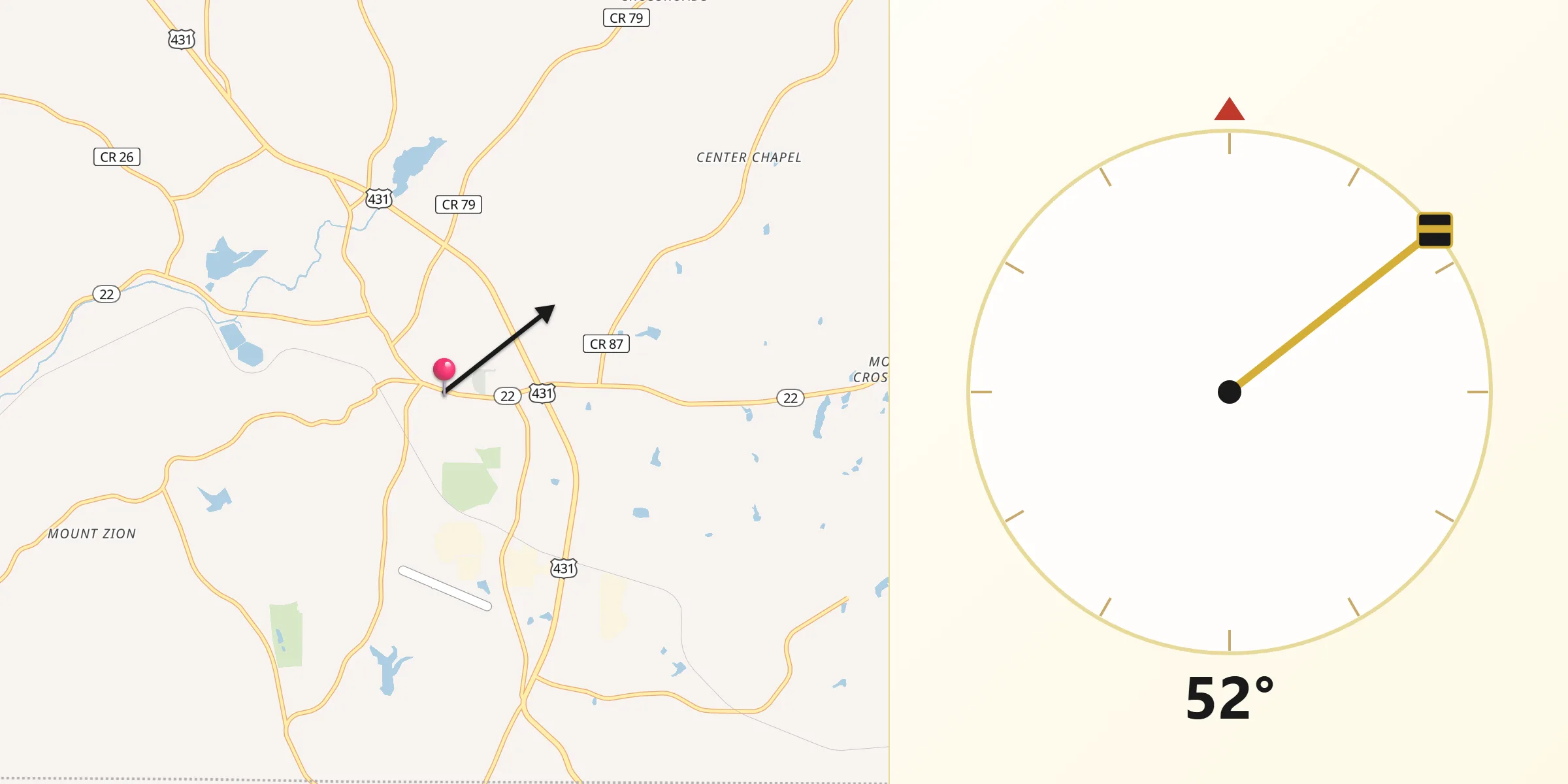 Qibla Direction from Roanoke