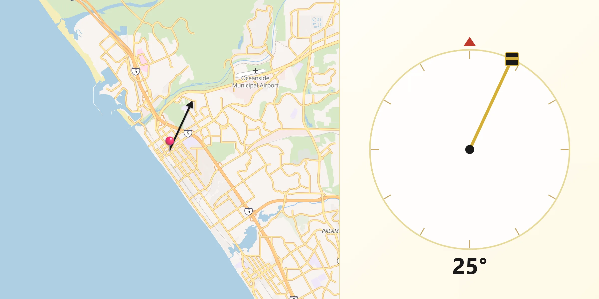 Dirección de la Qibla desde Oceanside