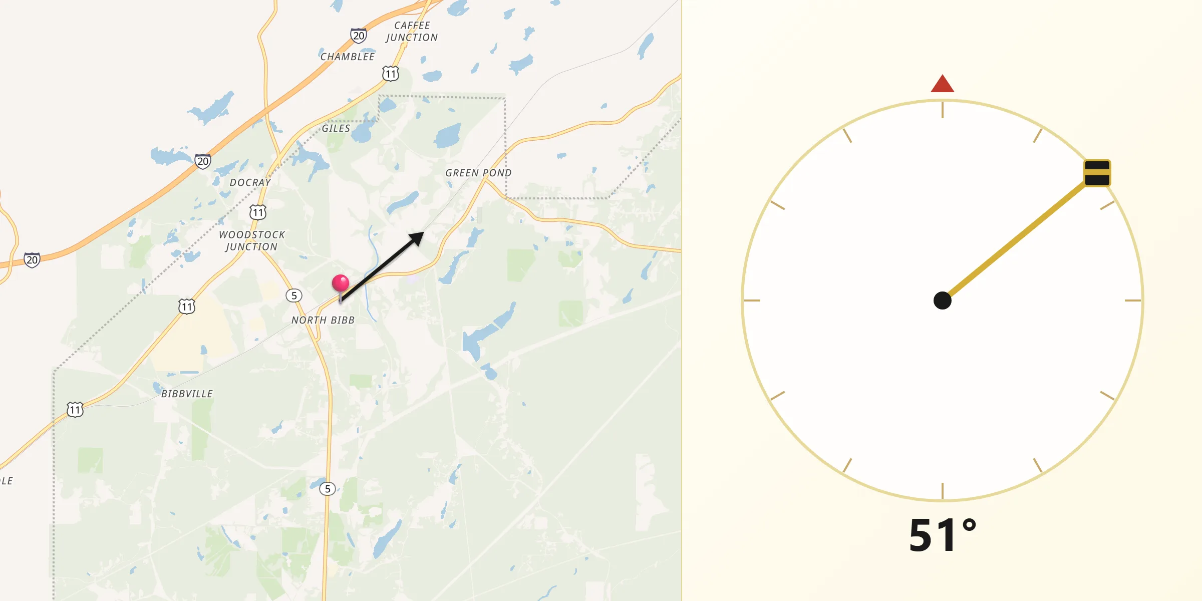 Qibla Direction from Woodstock