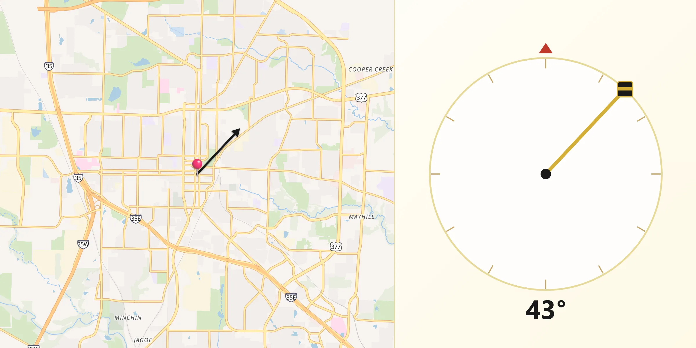 Dirección de la Qibla desde Denton