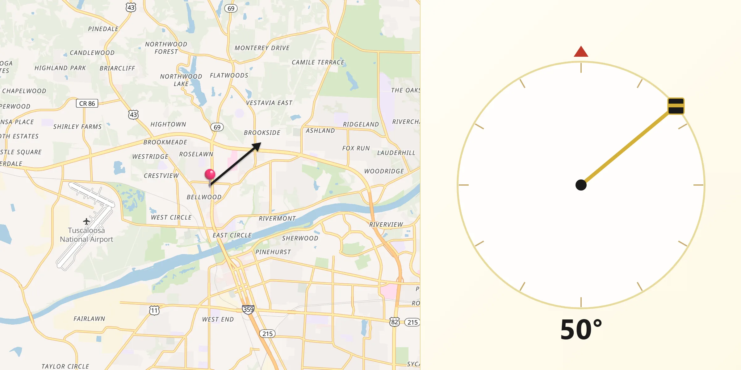 Qibla Direction from Northport