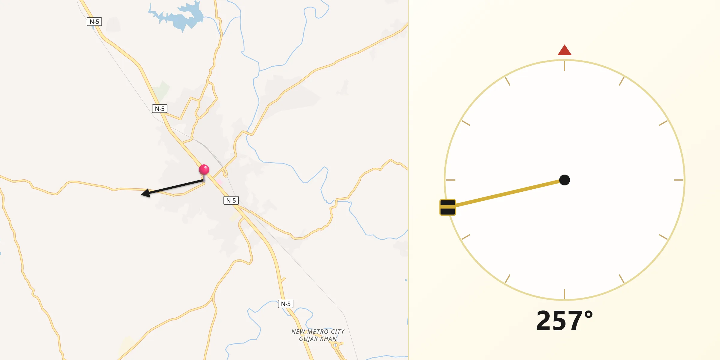 Qibla Direction from Gujar Khan