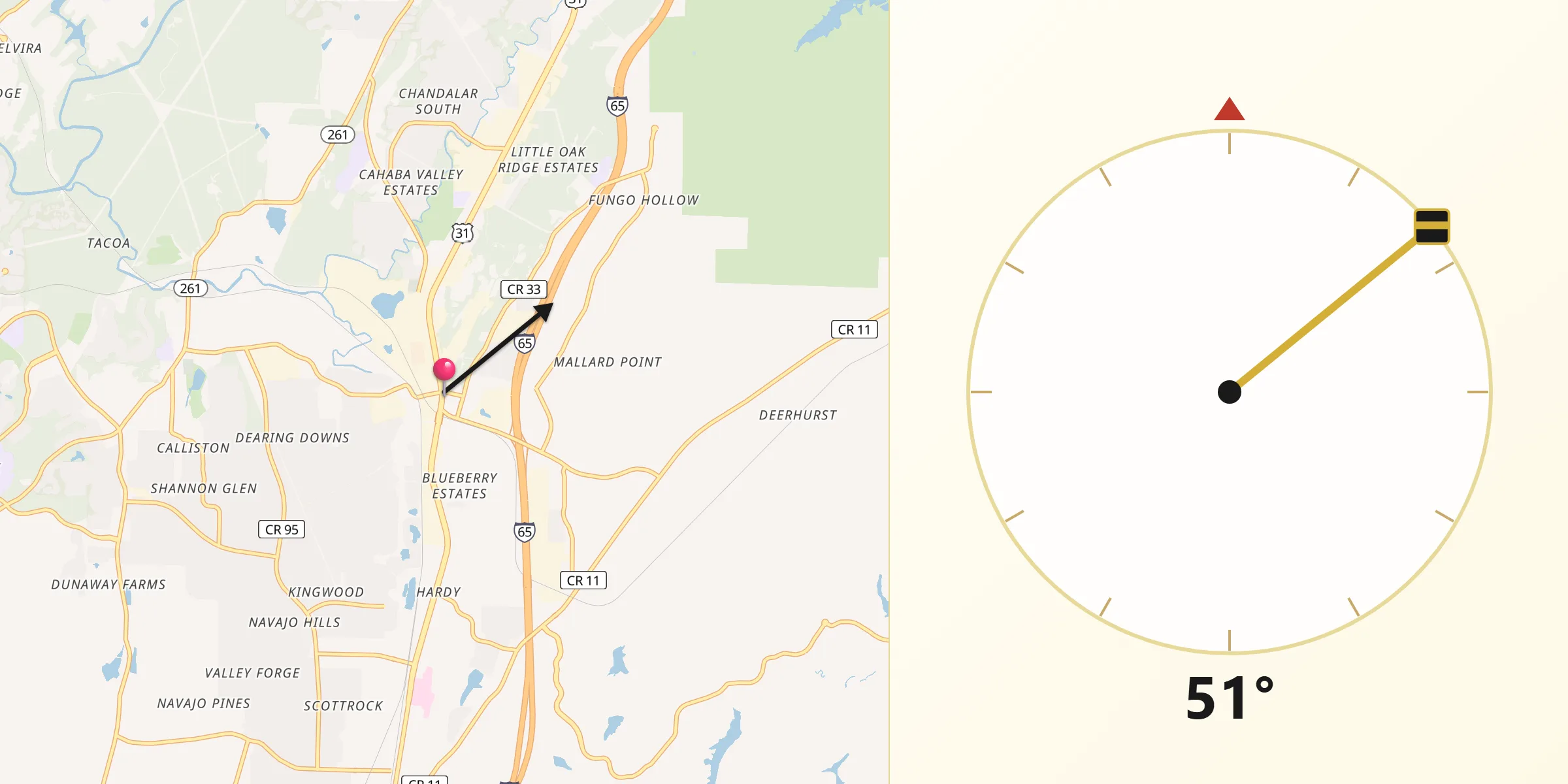 Qibla Direction from Pelham